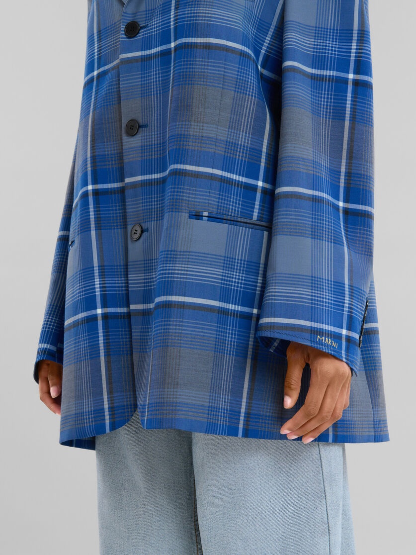 BLUE CHECKED VIRGIN WOOL OVERSIZED JACKET - 5