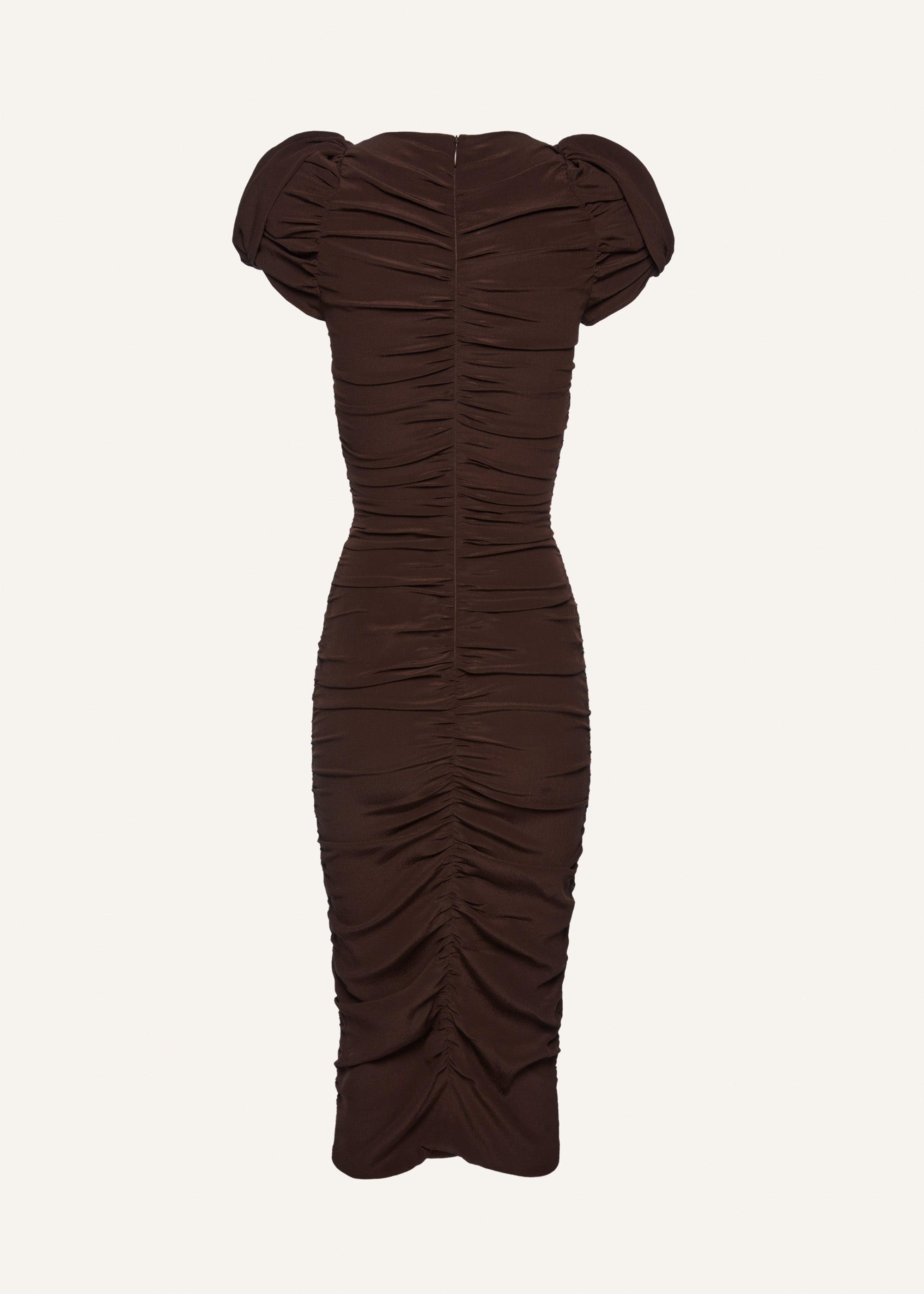 Puff sleeve midi dress in brown - 2