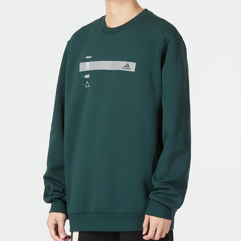 adidas Alphabet Pattern Pullover Round Neck Long Sleeves Hoodie Men's Green HN9022 - 5
