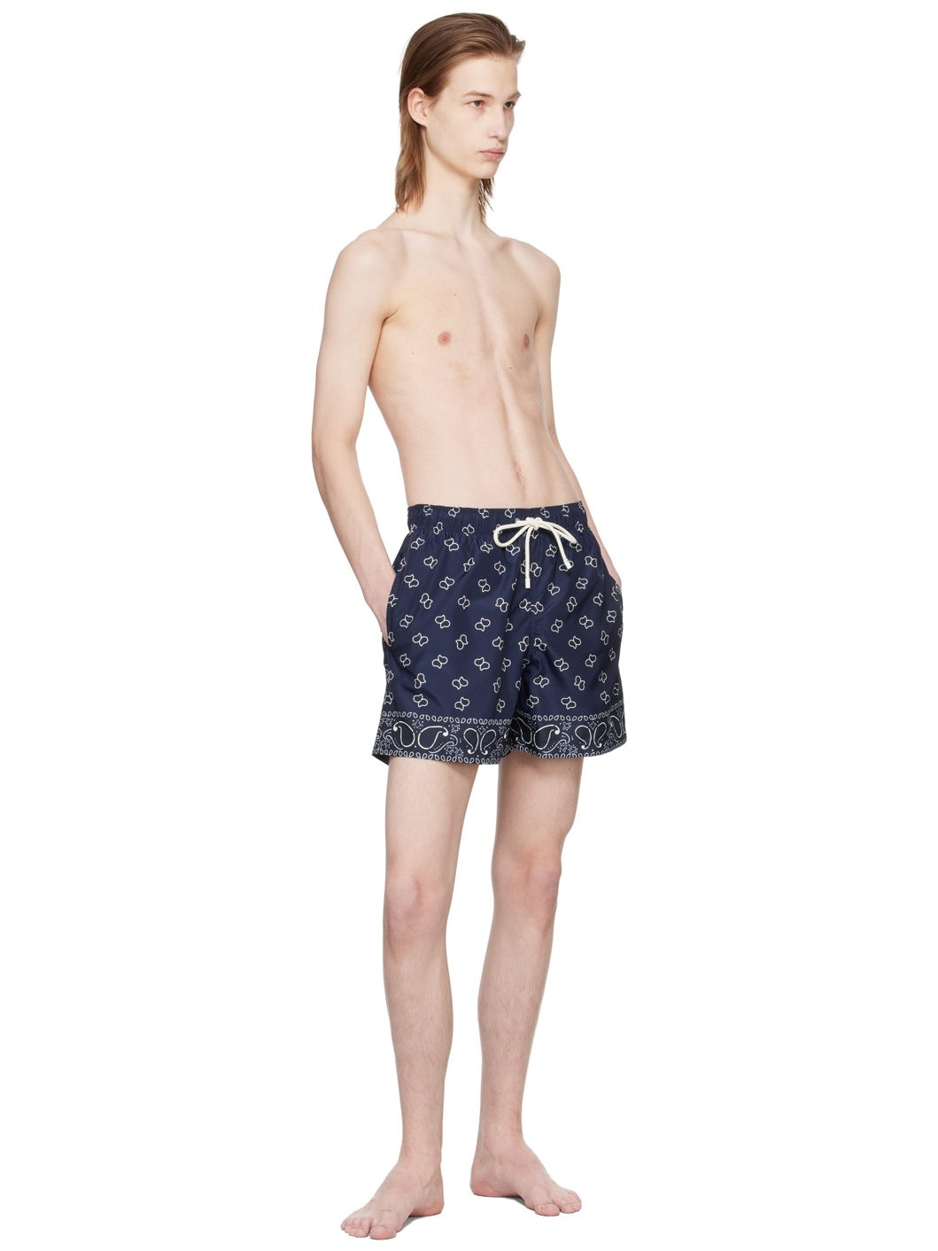 Navy Paisley Swim Shorts - 4