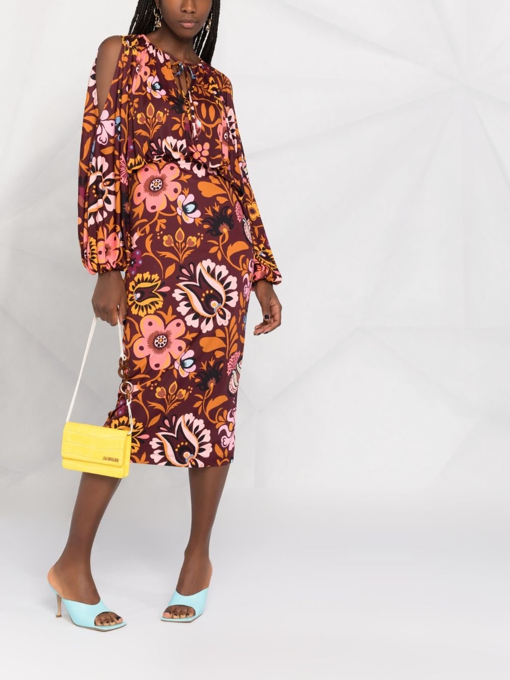 floral long-sleeve shift dress - 2