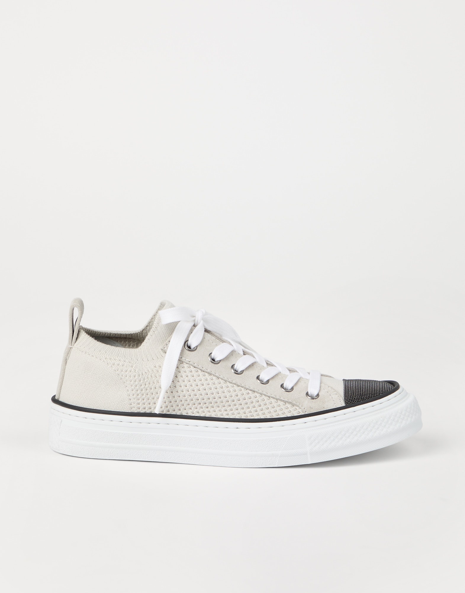 Cotton knit and suede sneakers with precious toe - 5