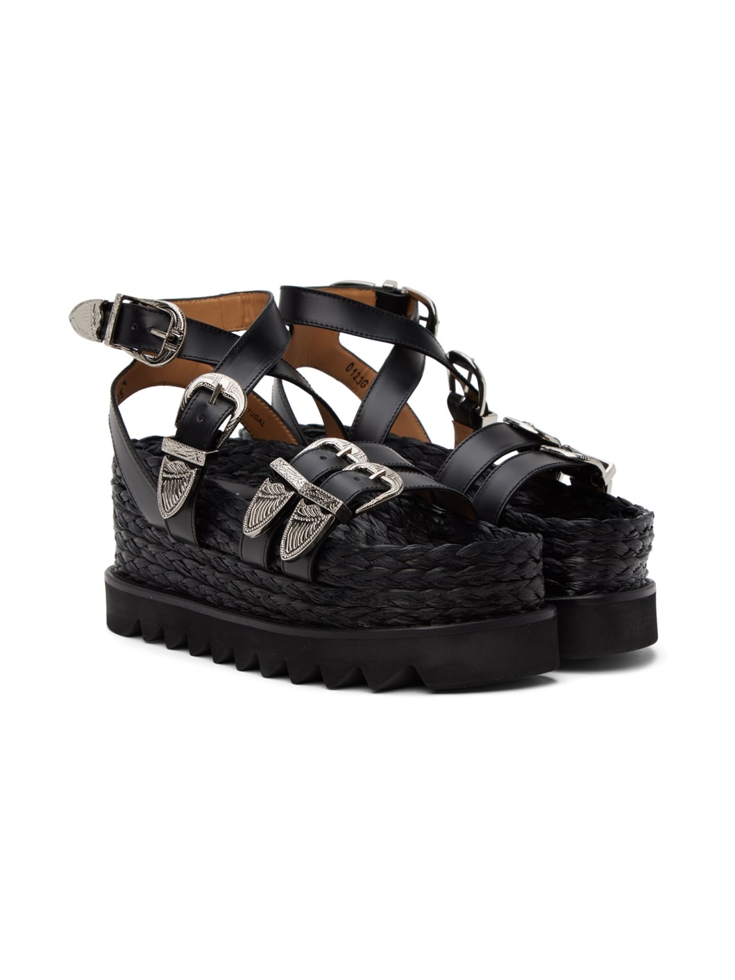 Black Pin-Buckle Platform Sandals - 4