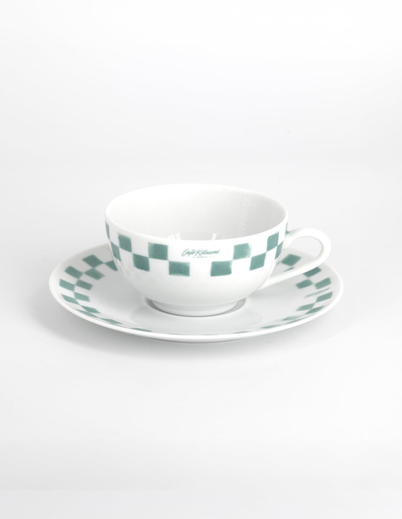 CHECKERBOARD PORCELAIN CUP AND SAUCER 1