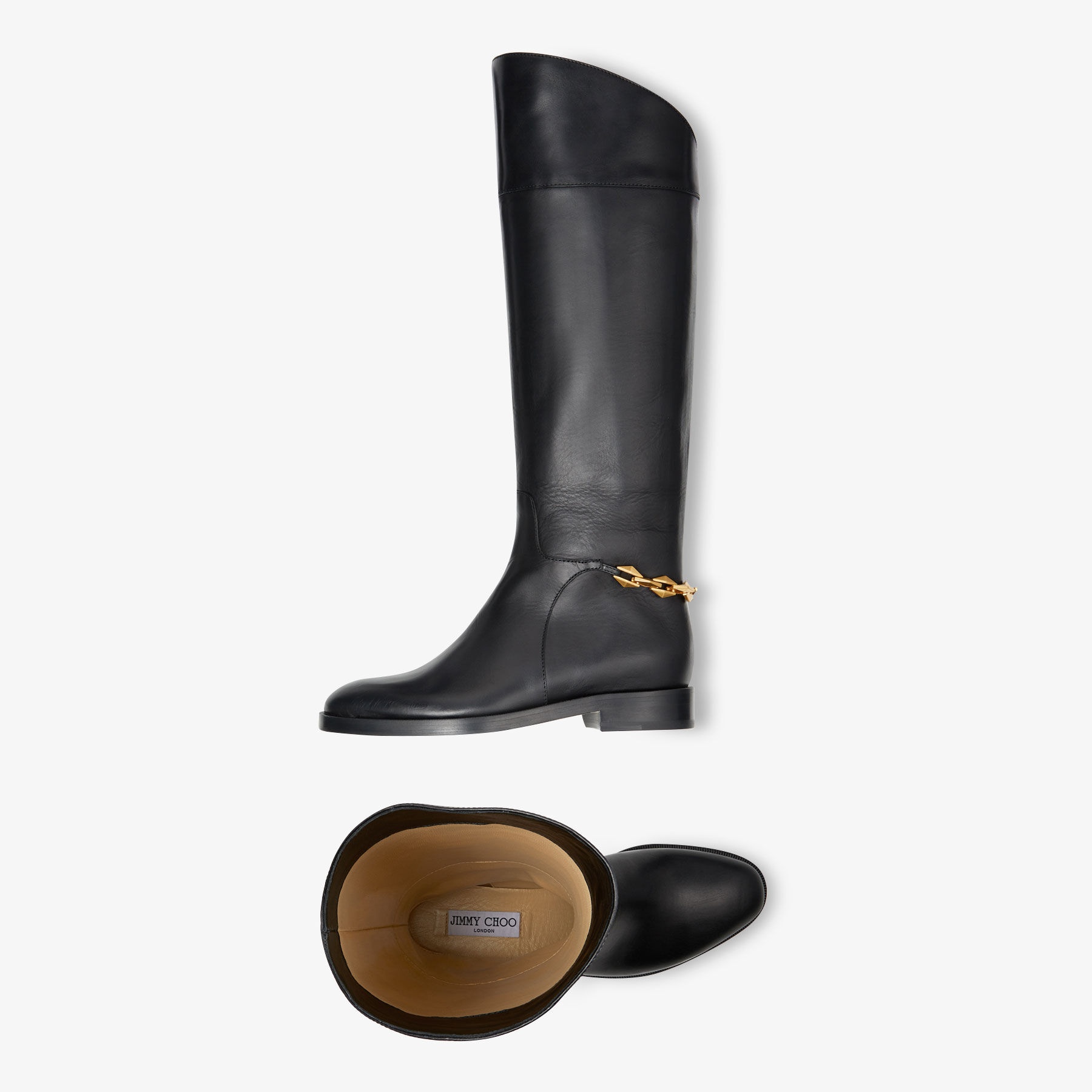 Nell Knee Boot Flat
Black Soft Vachetta Knee-High Boots with Chain - 5