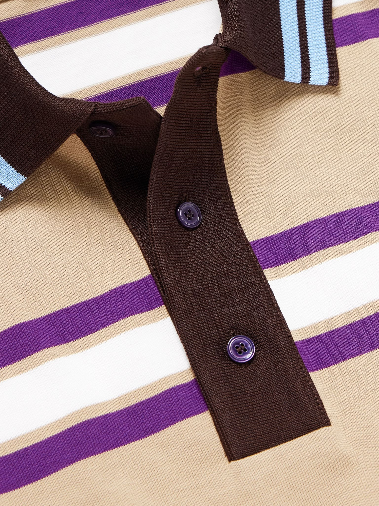 Logo-Embroidered Striped Cotton-Jersey Polo Shirt Beige - 4