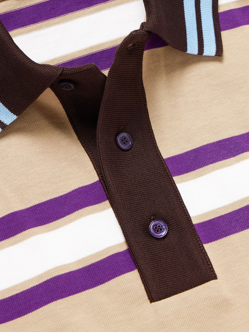 Logo-Embroidered Striped Cotton-Jersey Polo Shirt Beige 4