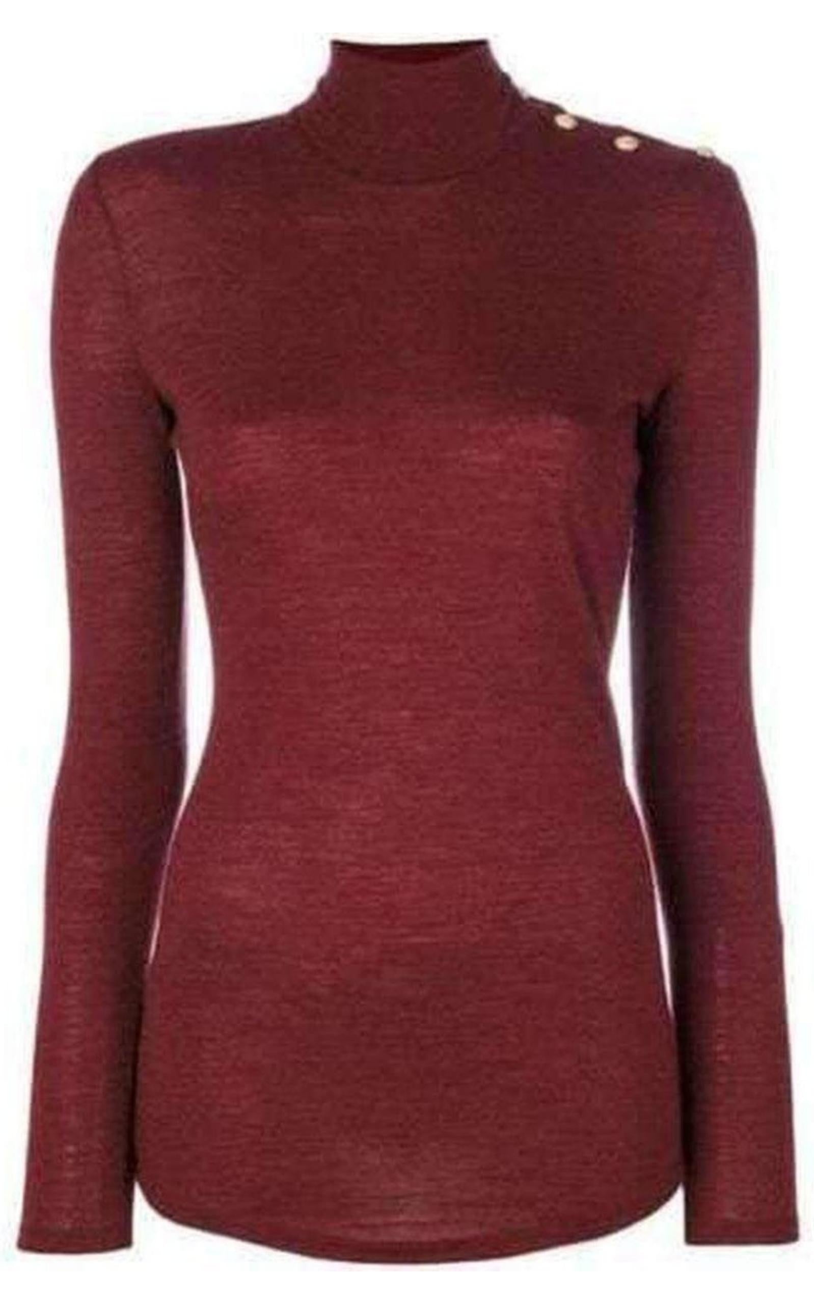 Burgundy Wool Knit Turtleneck Sweater - 1