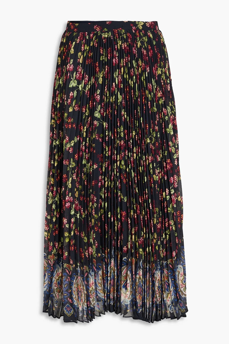 Floral-print plissé-georgette midi skirt - 1