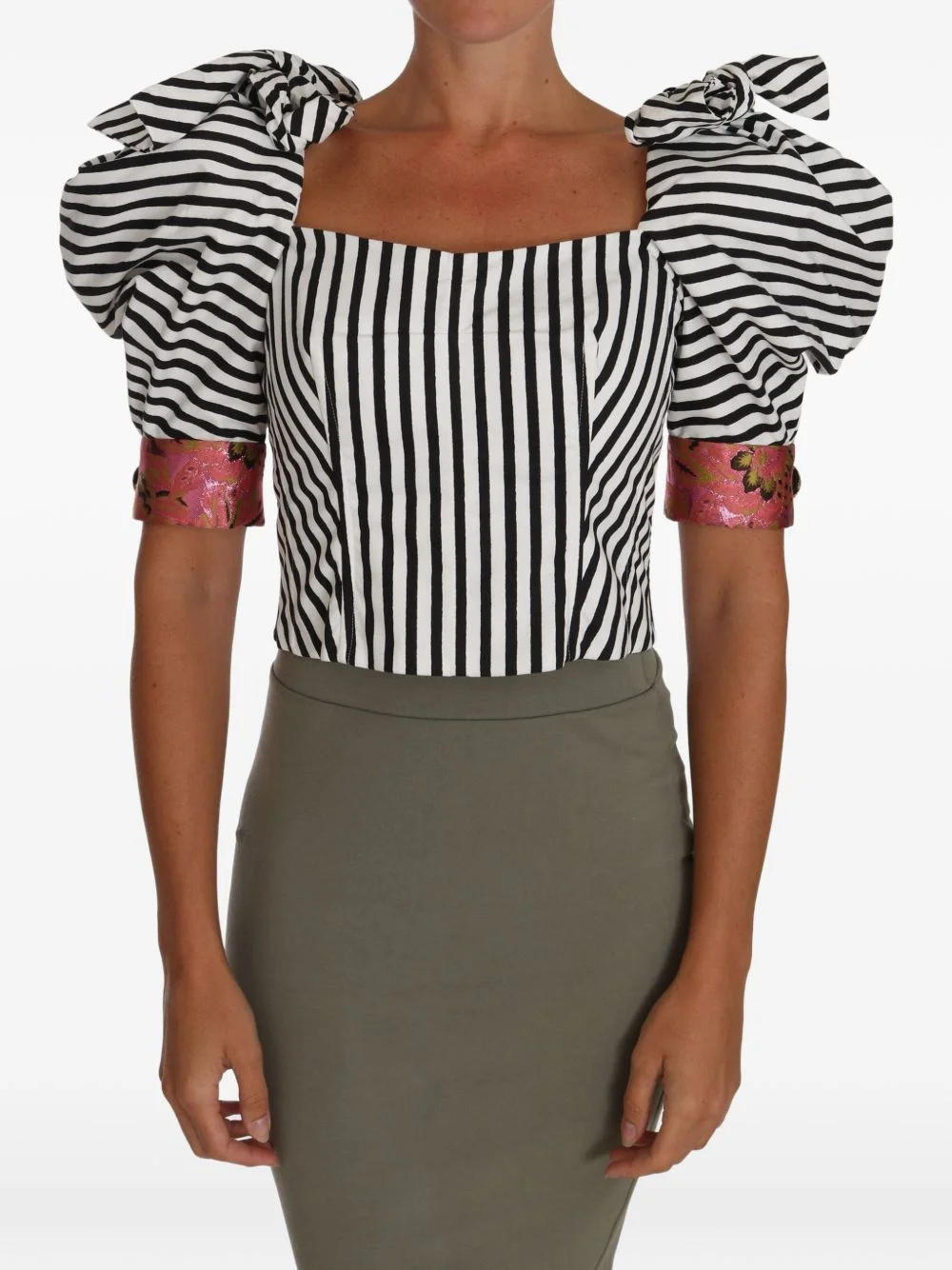 striped puff-sleeve top - 1