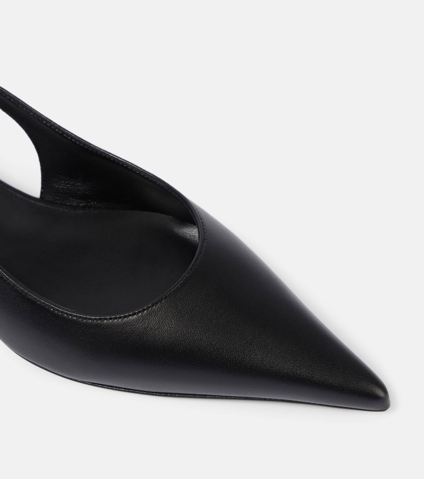 Floral-appliqué leather slingback flats - 5