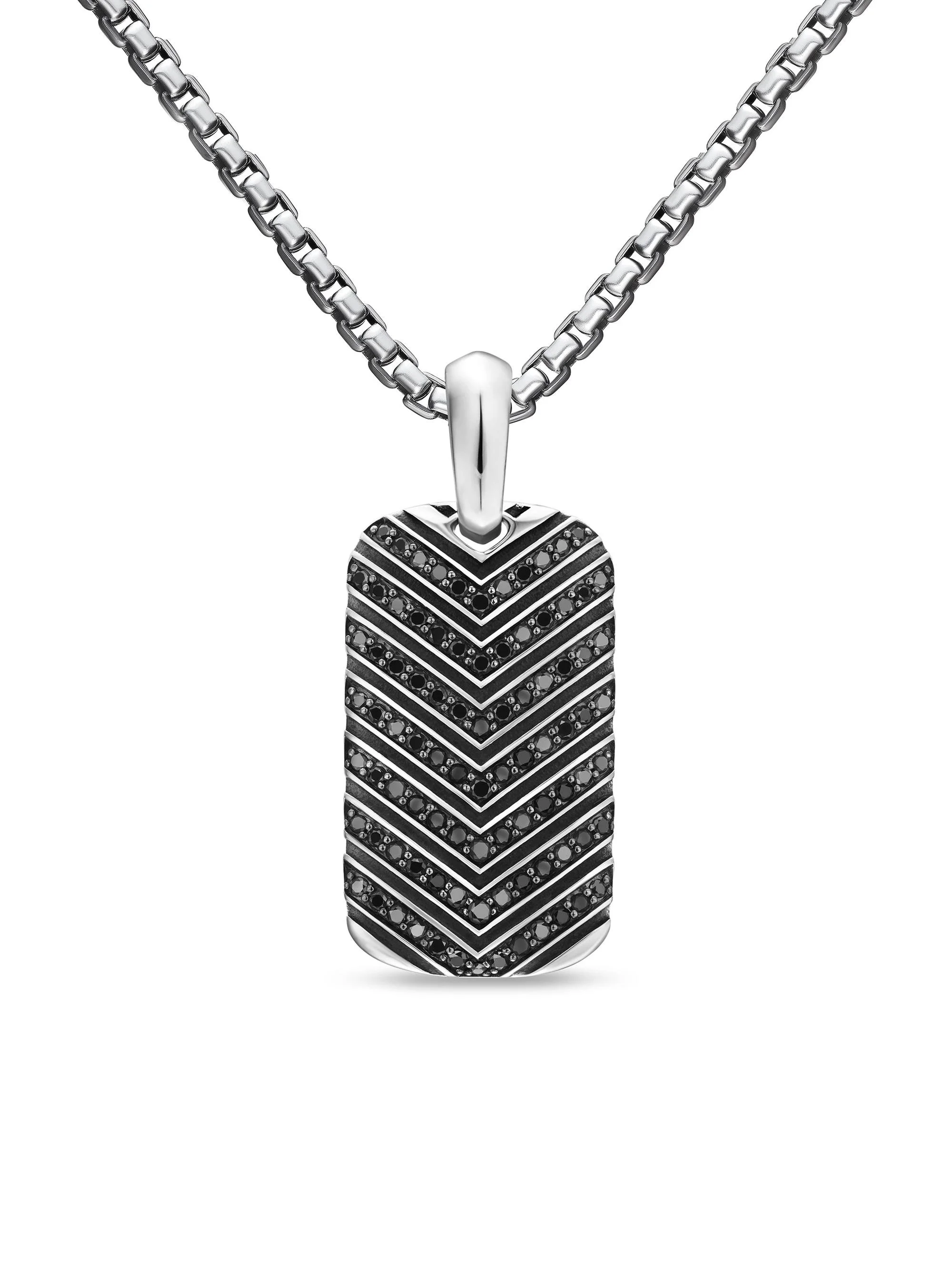 Men's Chevron Tag in Sterling Silver - Black Diamond - 1