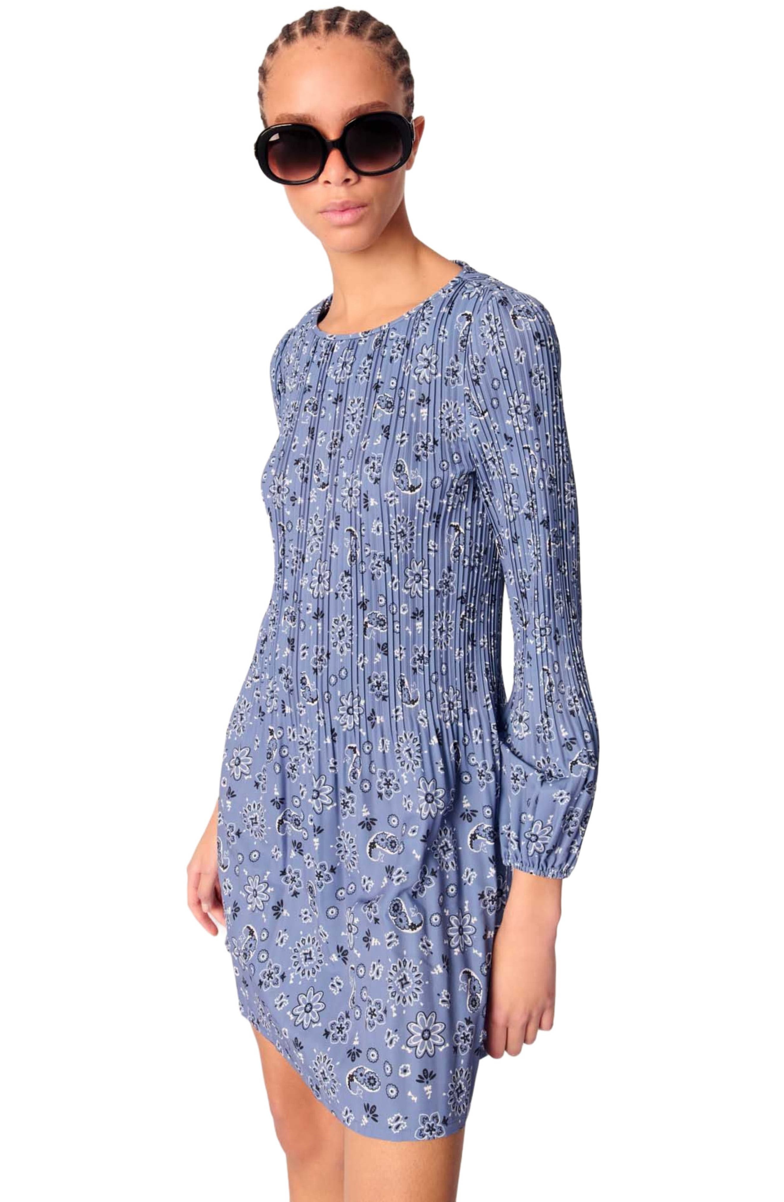 maje Patterned pleated dress in Blue Bandana Print at Nordstrom - 4