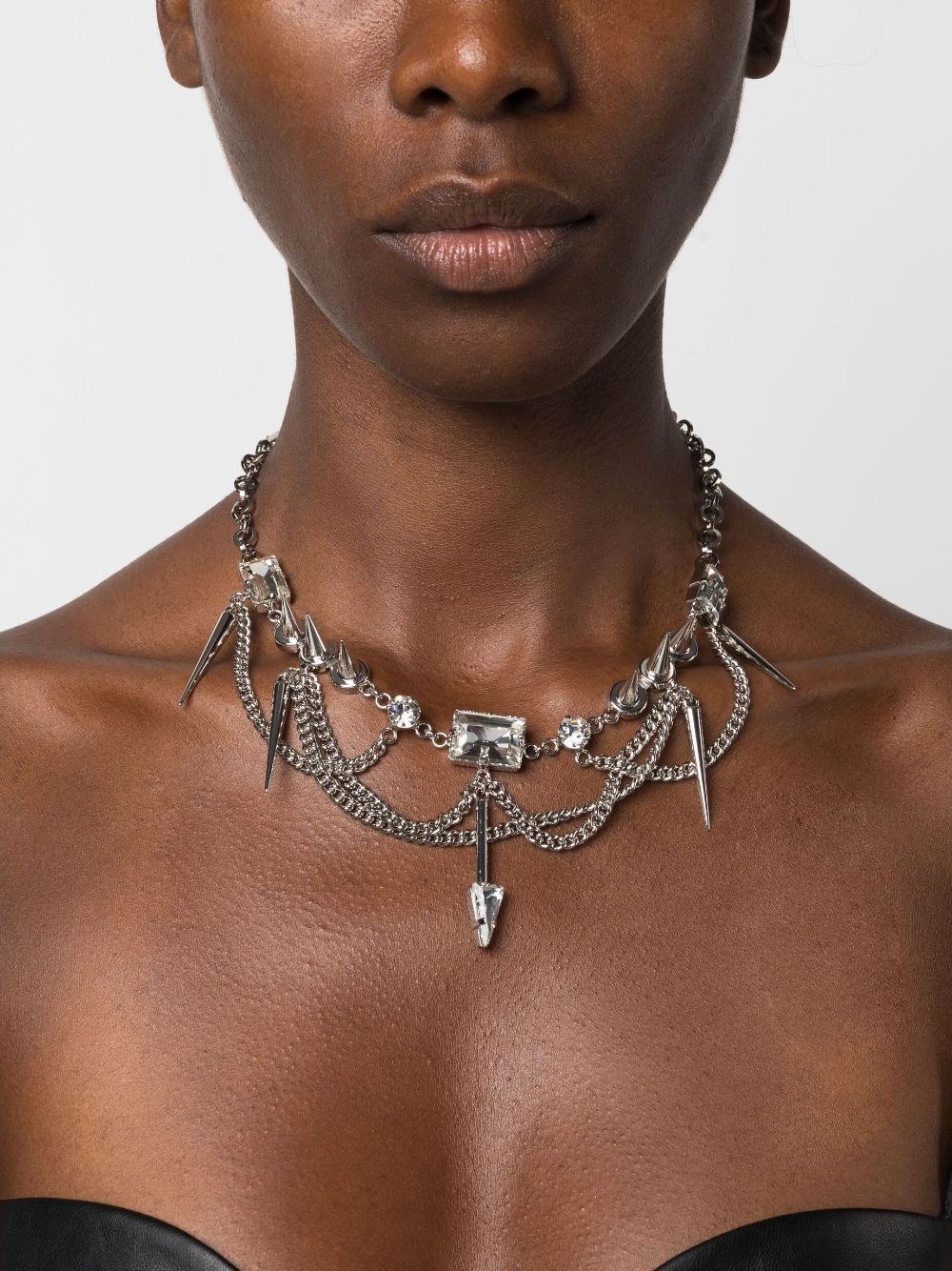 crystal-embellished spike necklace - 2