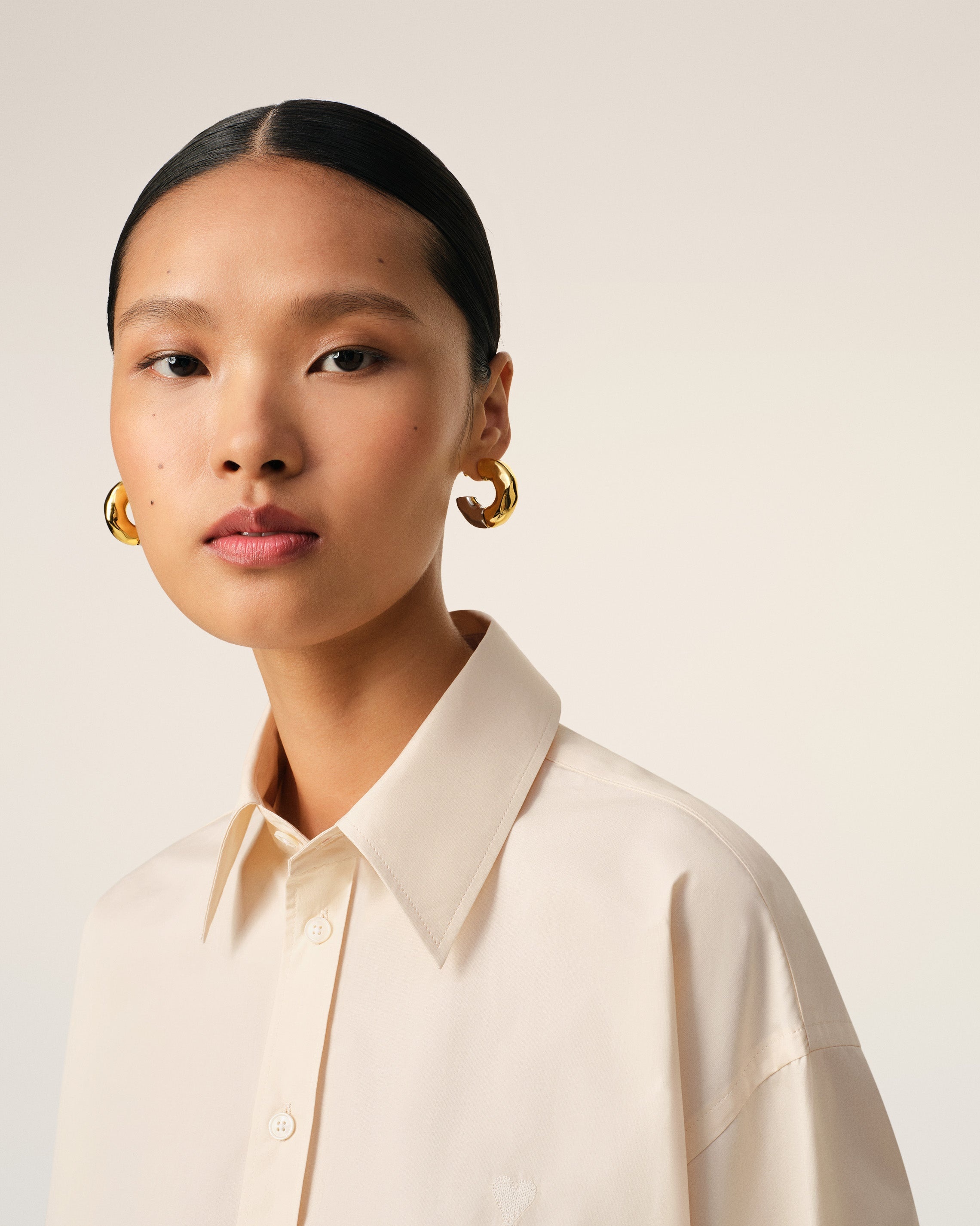BEIGE COTTON CROPPED OVERSIZED SHIRT - 4