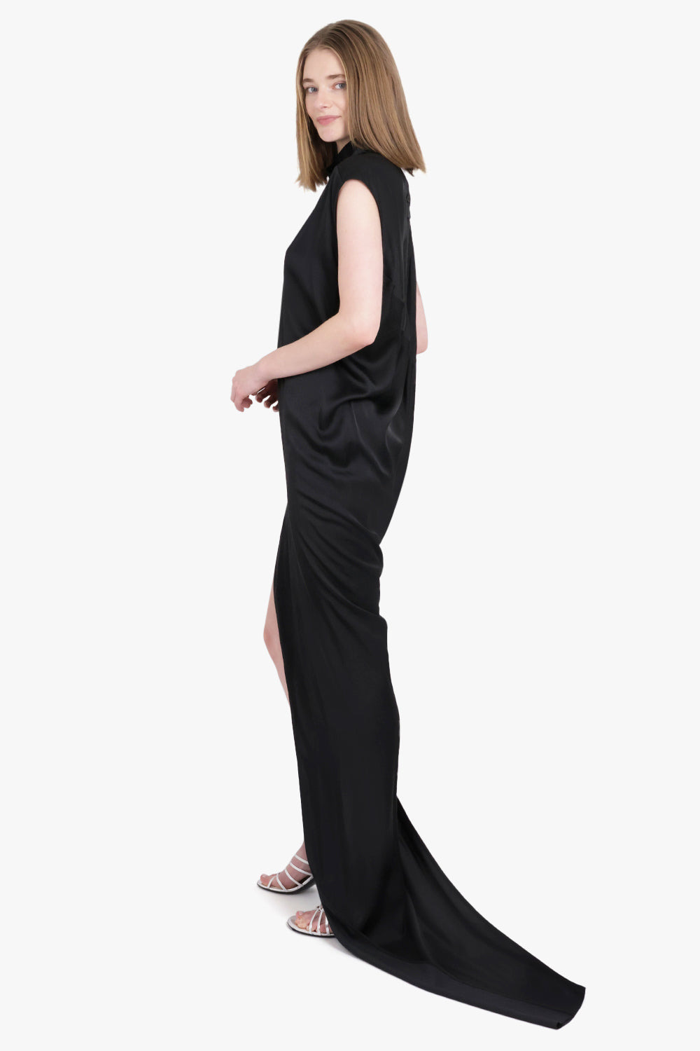 ABITO S/S EDFU T MAXI SPLIT SILKY DRESS | BLACK - 3