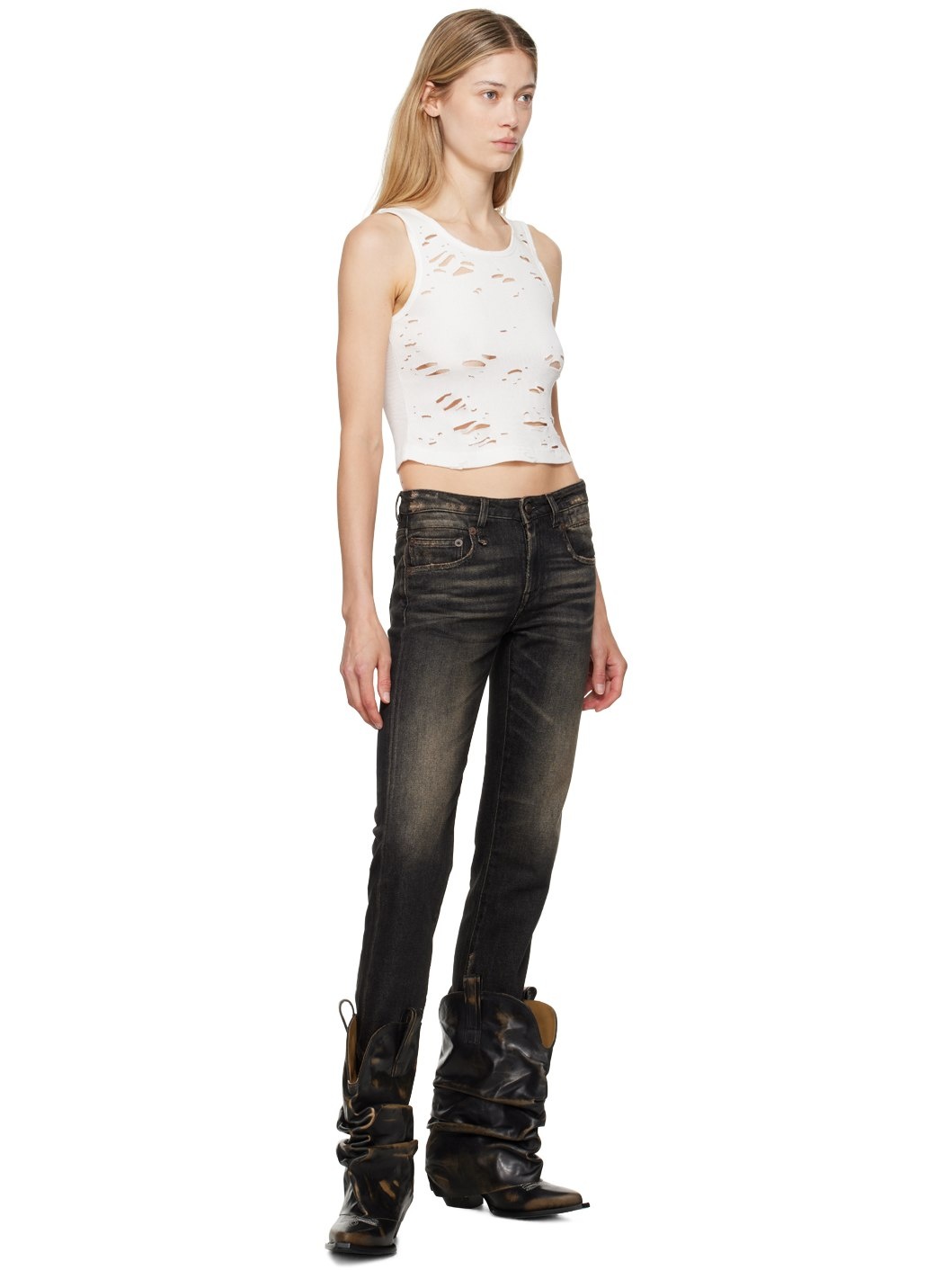 R13 Black Stretch Boy Straight Jeans | REVERSIBLE