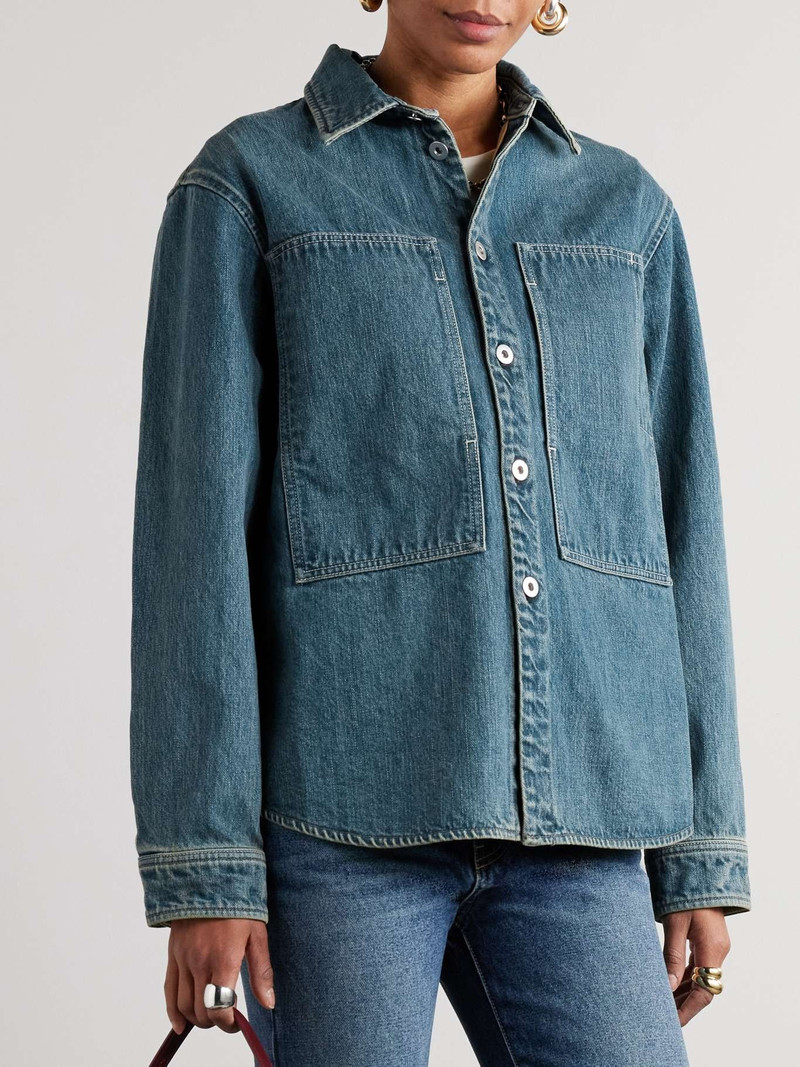 Leather-trimmed paneled denim shirt Blue 3