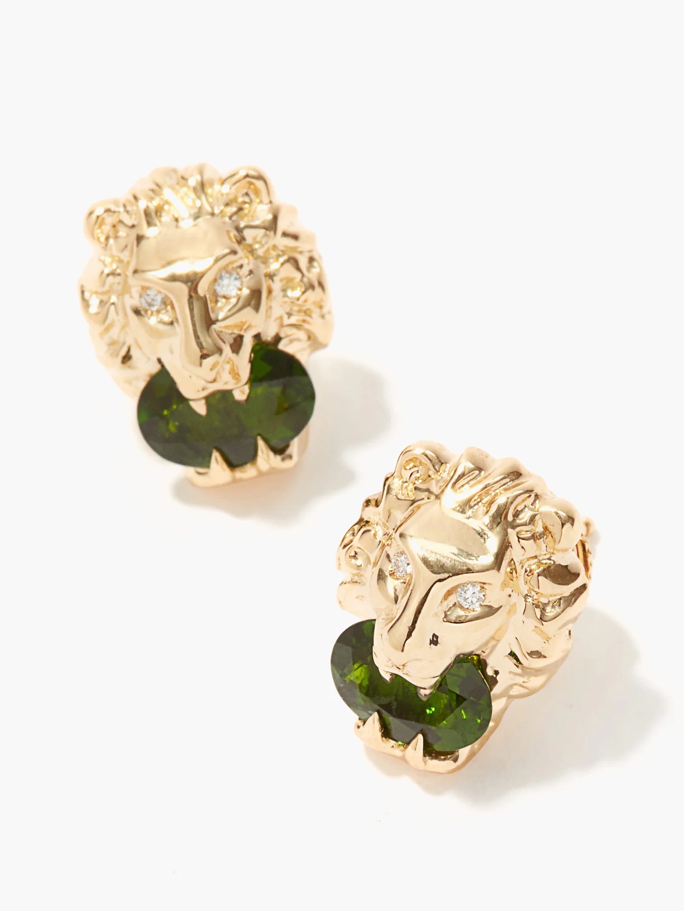 Lion crystal-embellished 18kt-gold stud earrings - 3