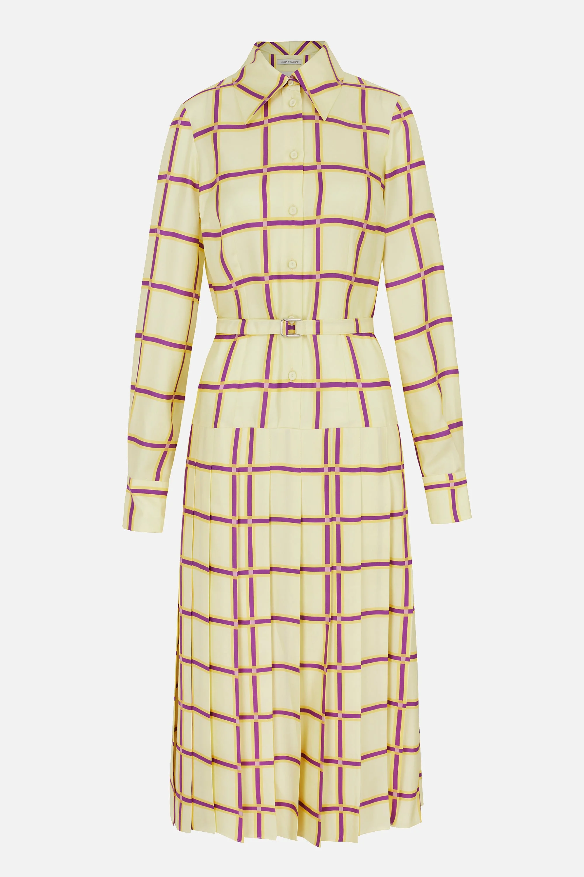 Juul Dress in Lemon, Mustard, & Purple Check Silk Twill - 1