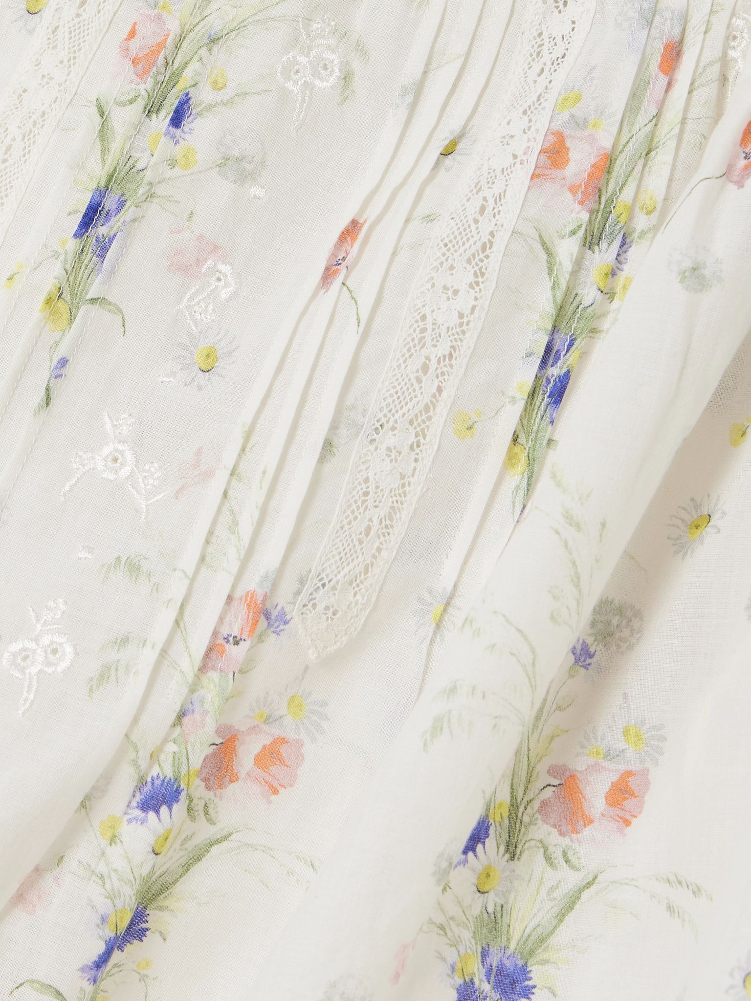 Frederica lace-trimmed floral-print pintucked organic cotton-voile blouse White - 5