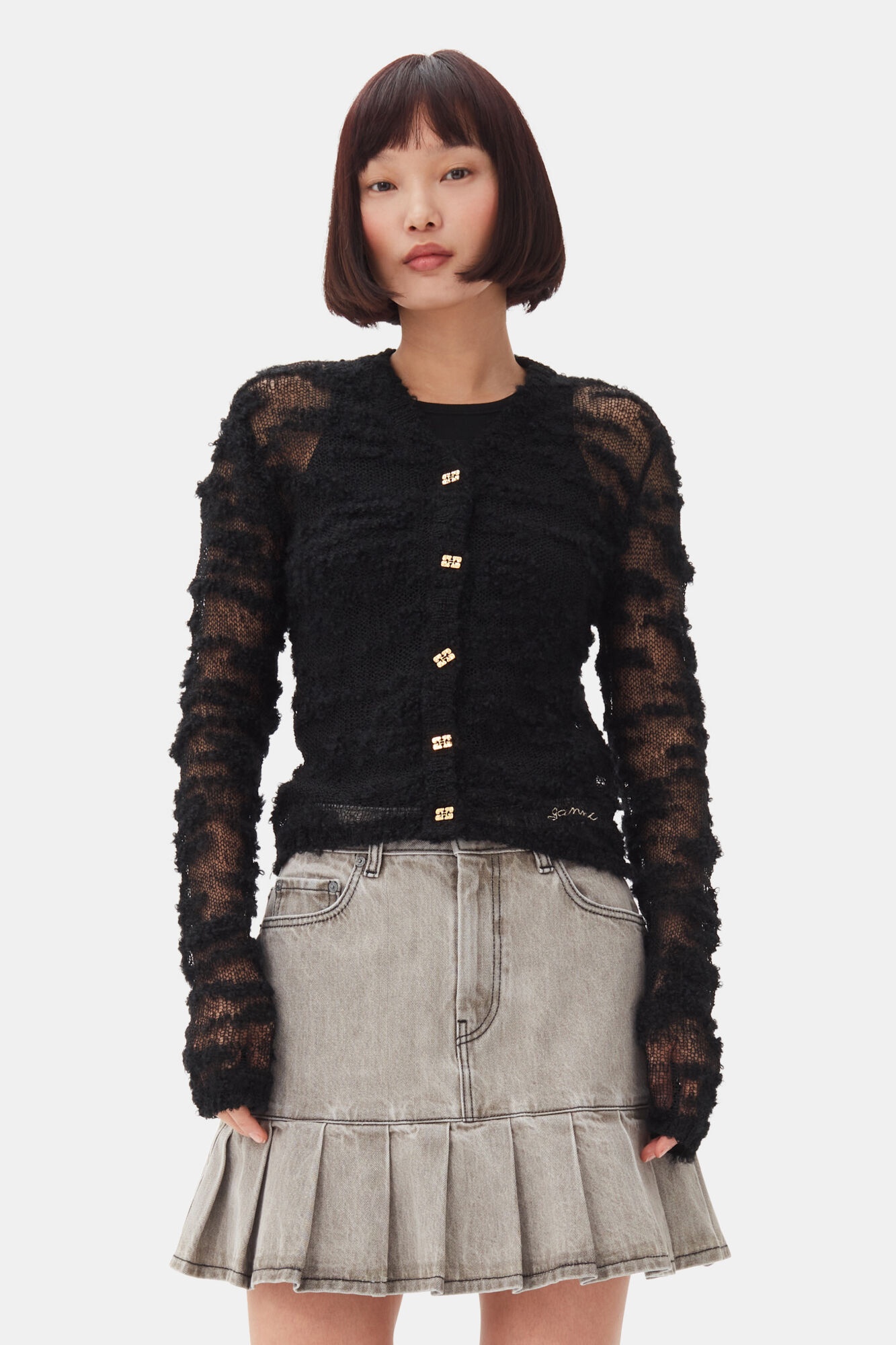 BLACK ALPACA MOHAIR BOUCLE CARDIGAN - 2