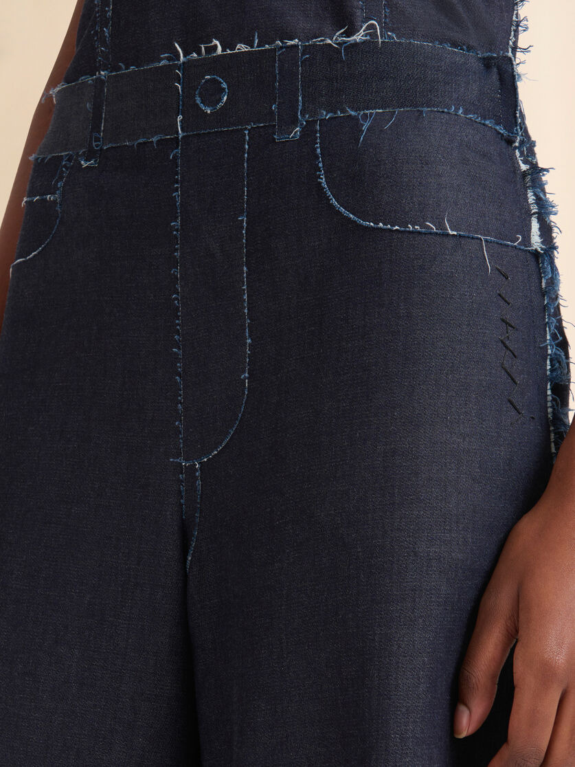 DEEP BLUE STRETCH DENIM TROMPE L'OEIL TROUSERS - 4