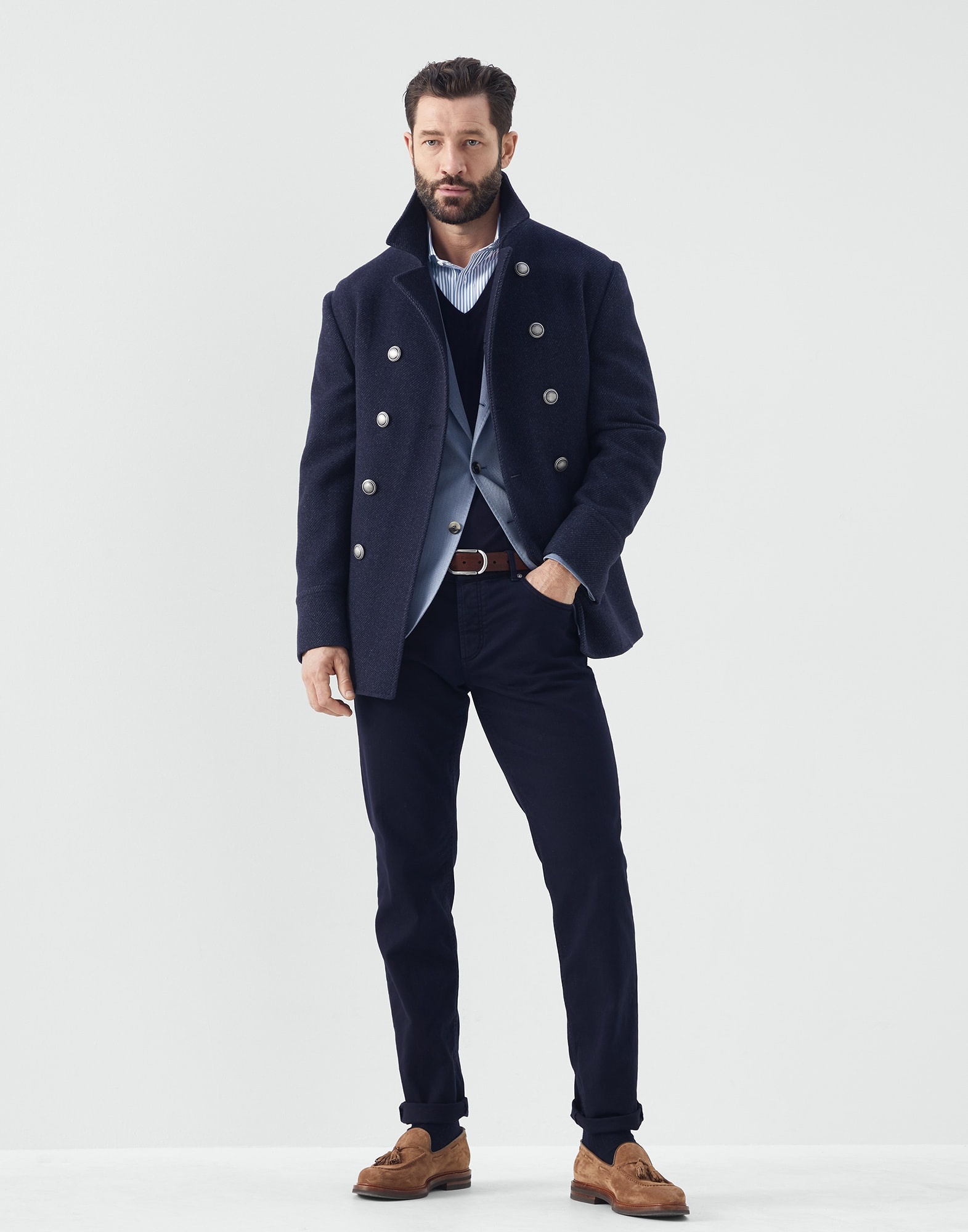 BRUNELLO CUCINELLI: double-breasted coat in wool and cashmere