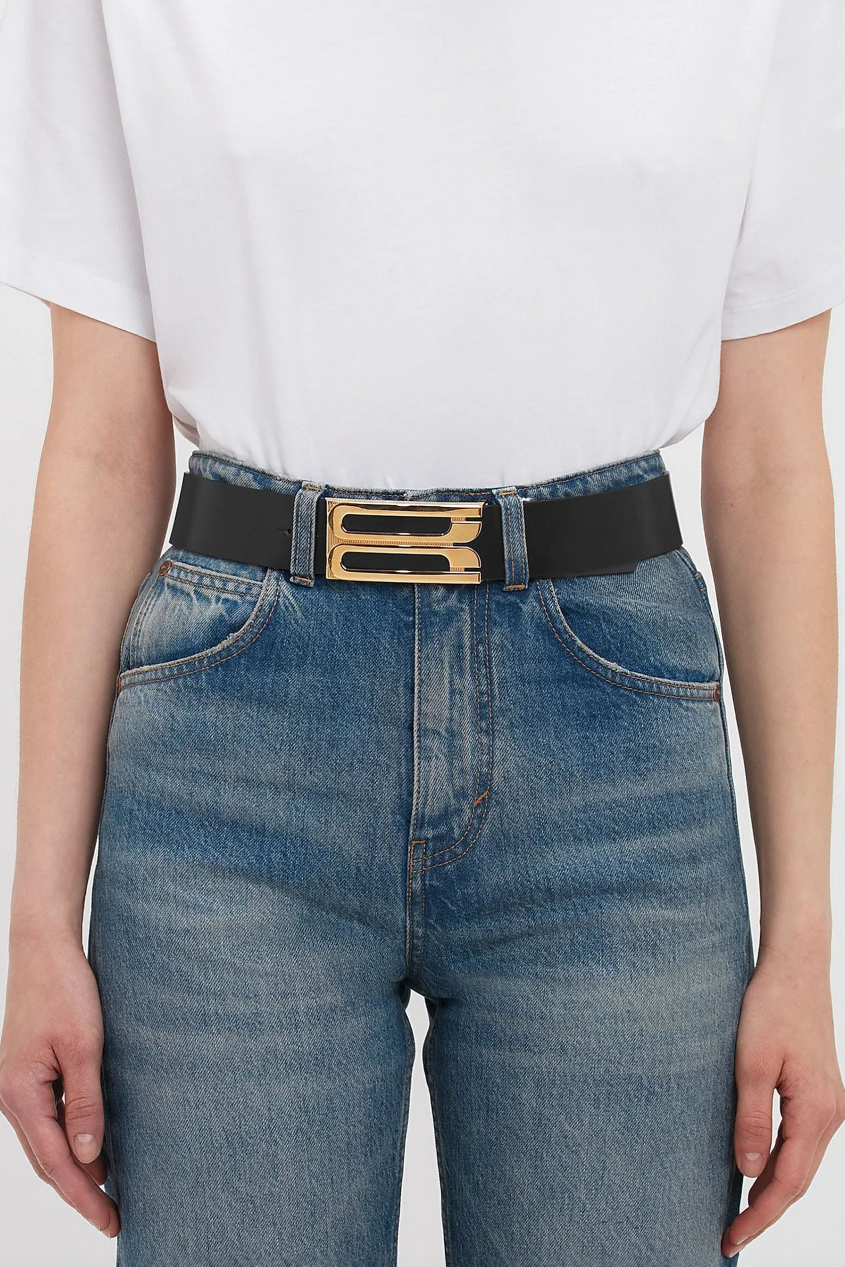 Jumbo Frame Belt In Black Glossed Leather - 2