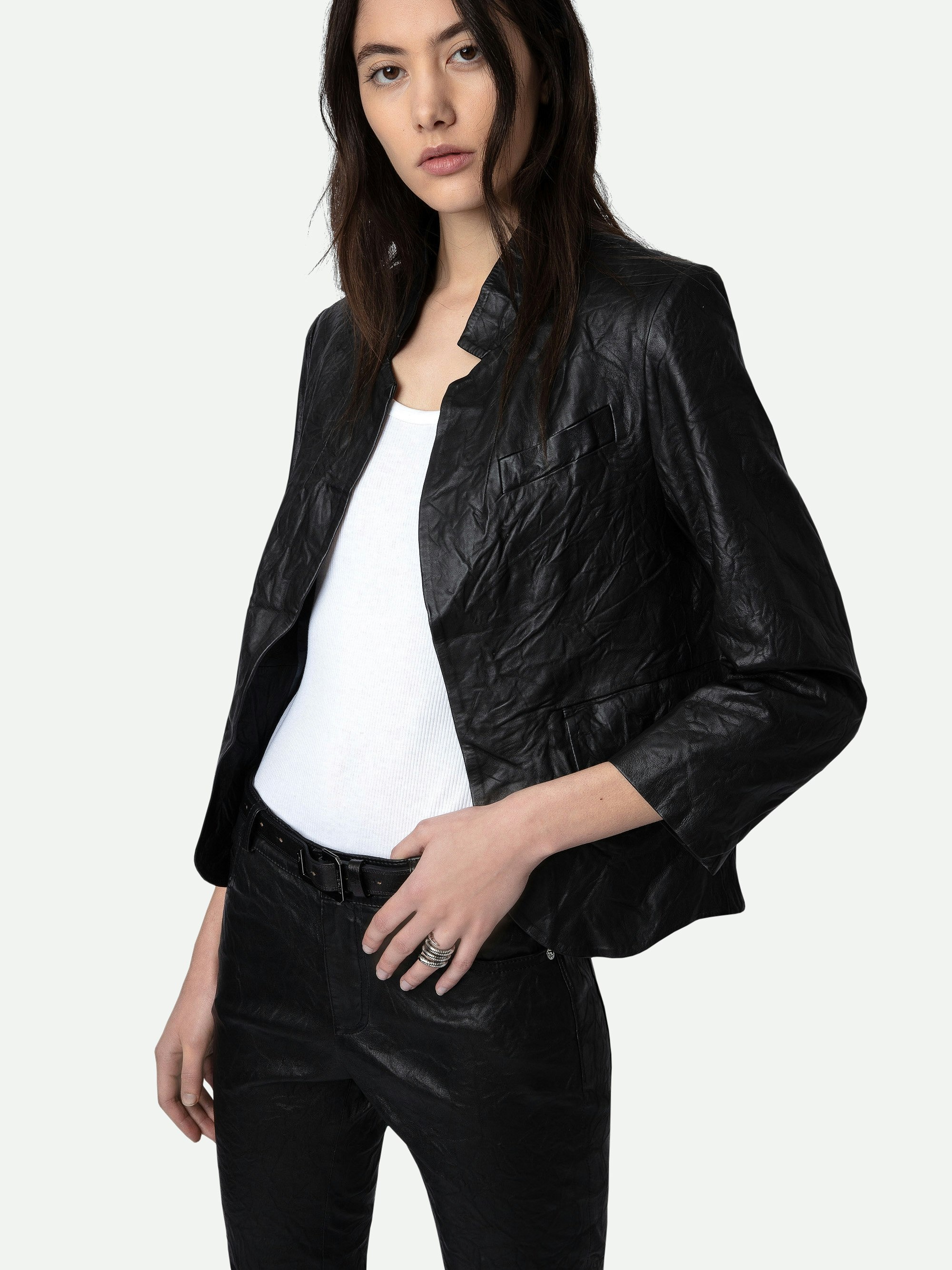 Verys Crinkled Leather Blazer - 6