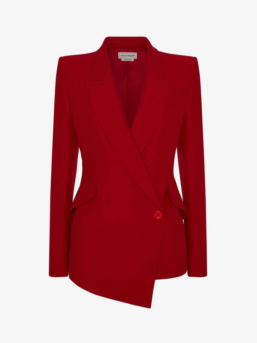 Leaf Crepe Drop Hem Jacket in Welsh Red - 1