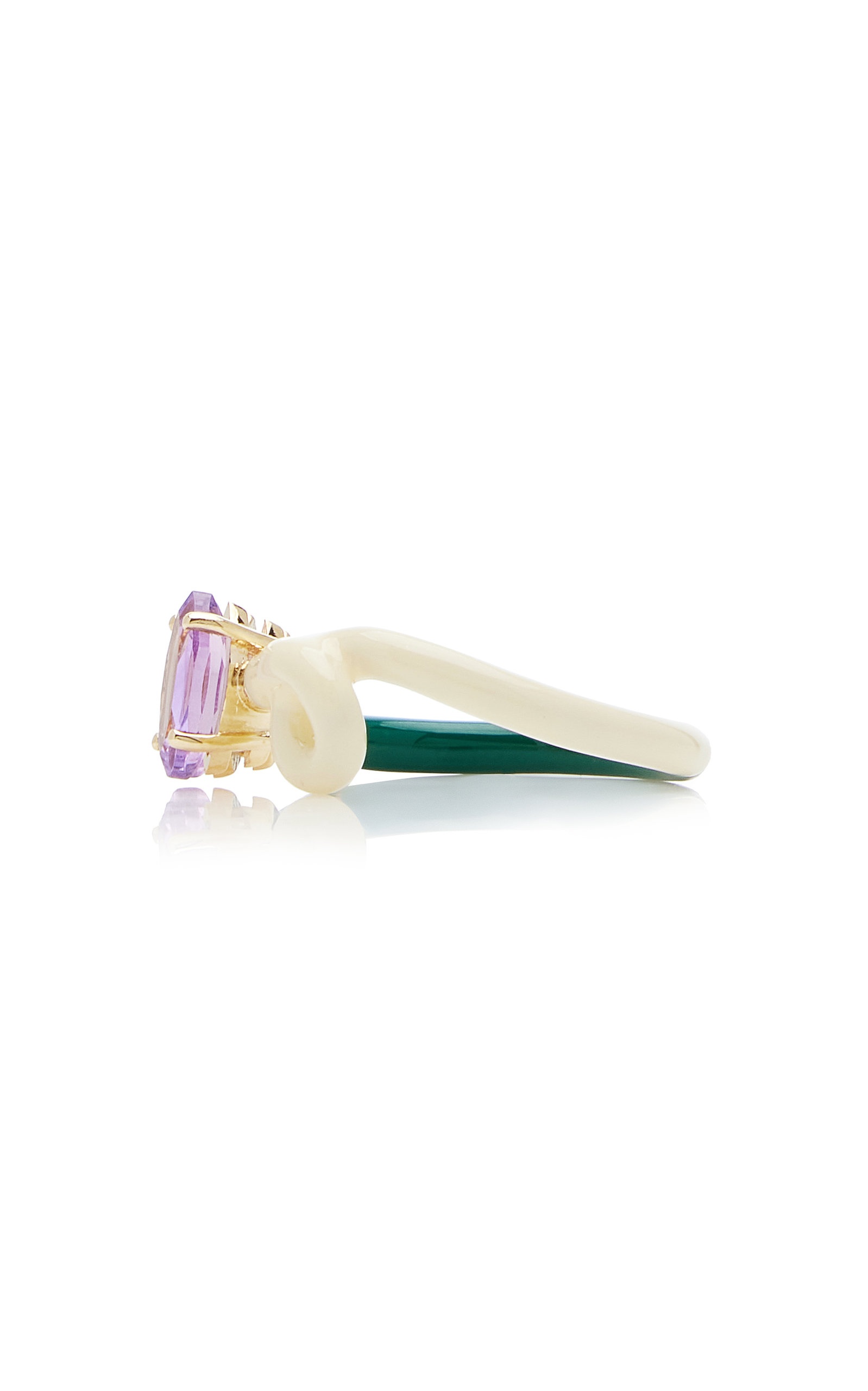 B 9K Yellow Gold Amethyst Enameled Double Vine Ring multi - 5