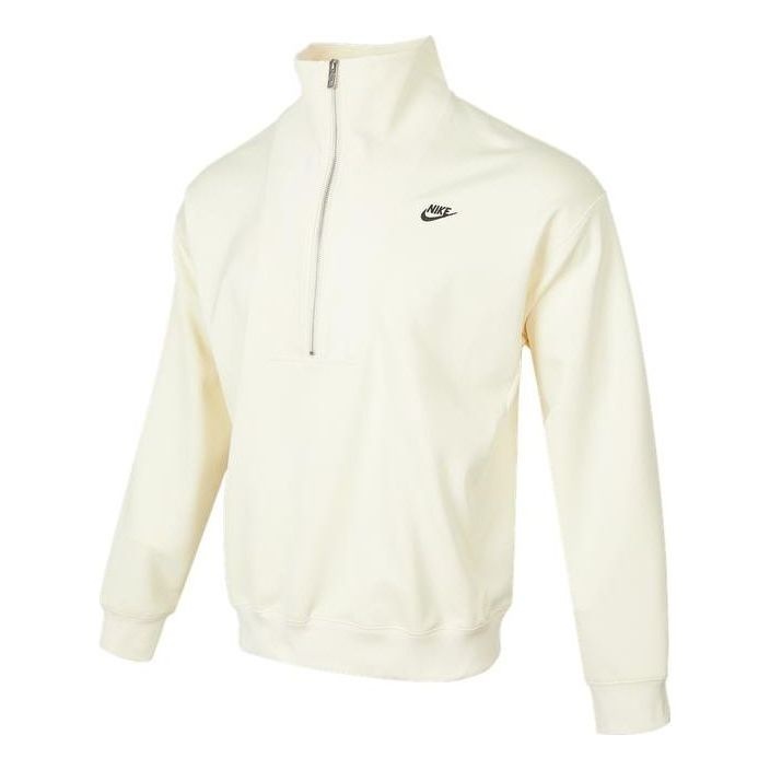 Men's Nike Casual Logo Printing Half Zipper High Collar Pullover Autumn White DQ4238-113 - 1