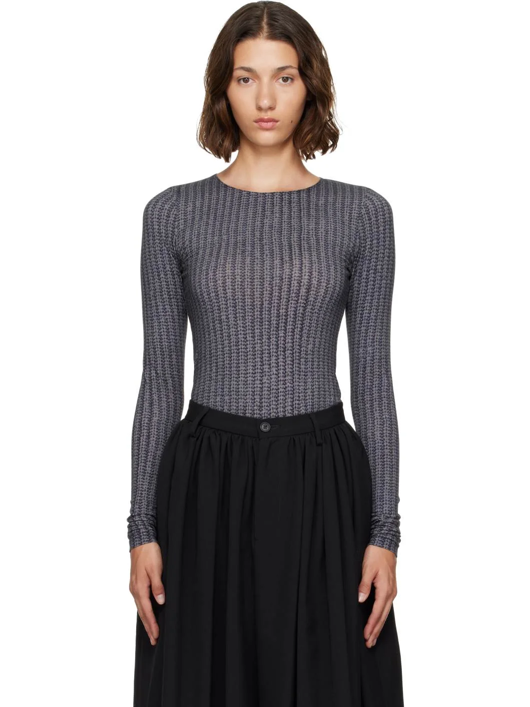 Gray 'Trompe L'oeil' Long-Sleeved T-Shirt - 1