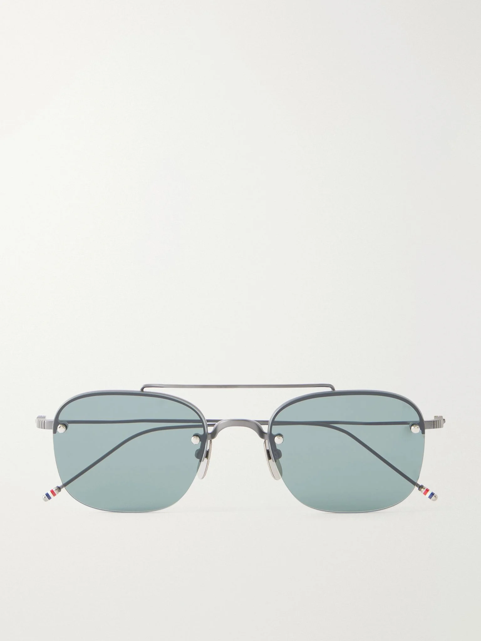 Double-Bridge Aviator-Style Titanium Sunglasses Silver - 1