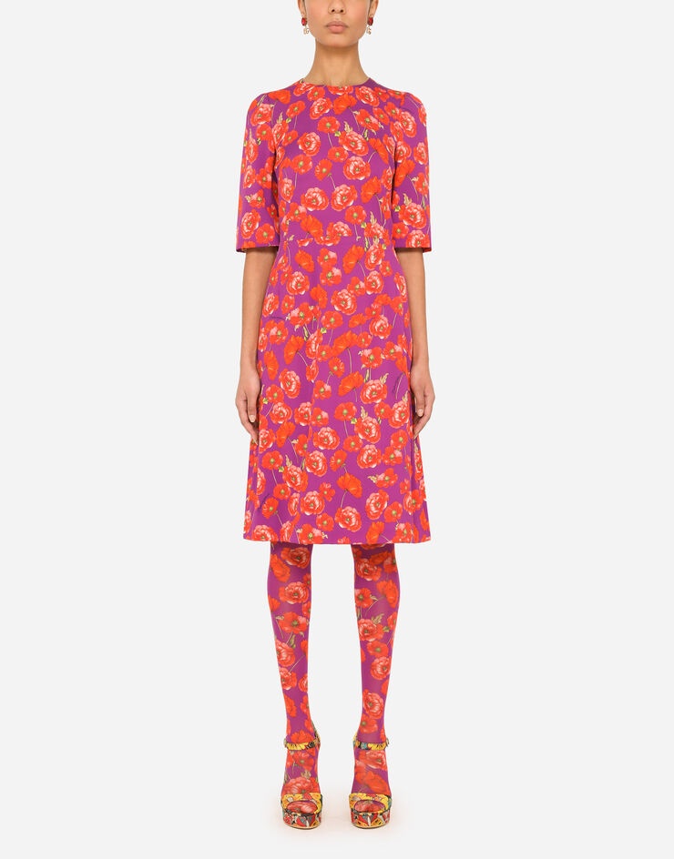 Poppy-print charmeuse midi dress - 1