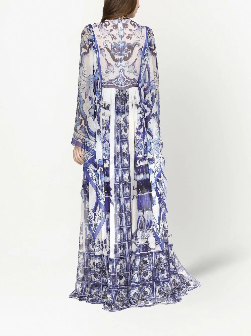 Majolica-print floor length dress - 4