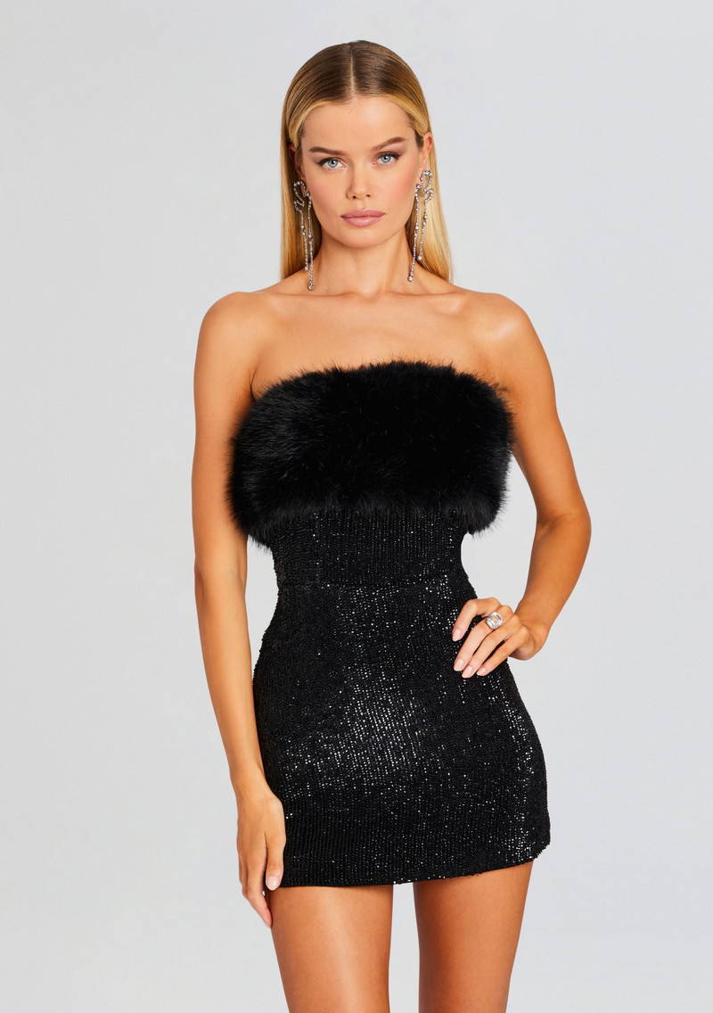 RETROFÊTE TORIN SEQUIN FUR DRESS outlook