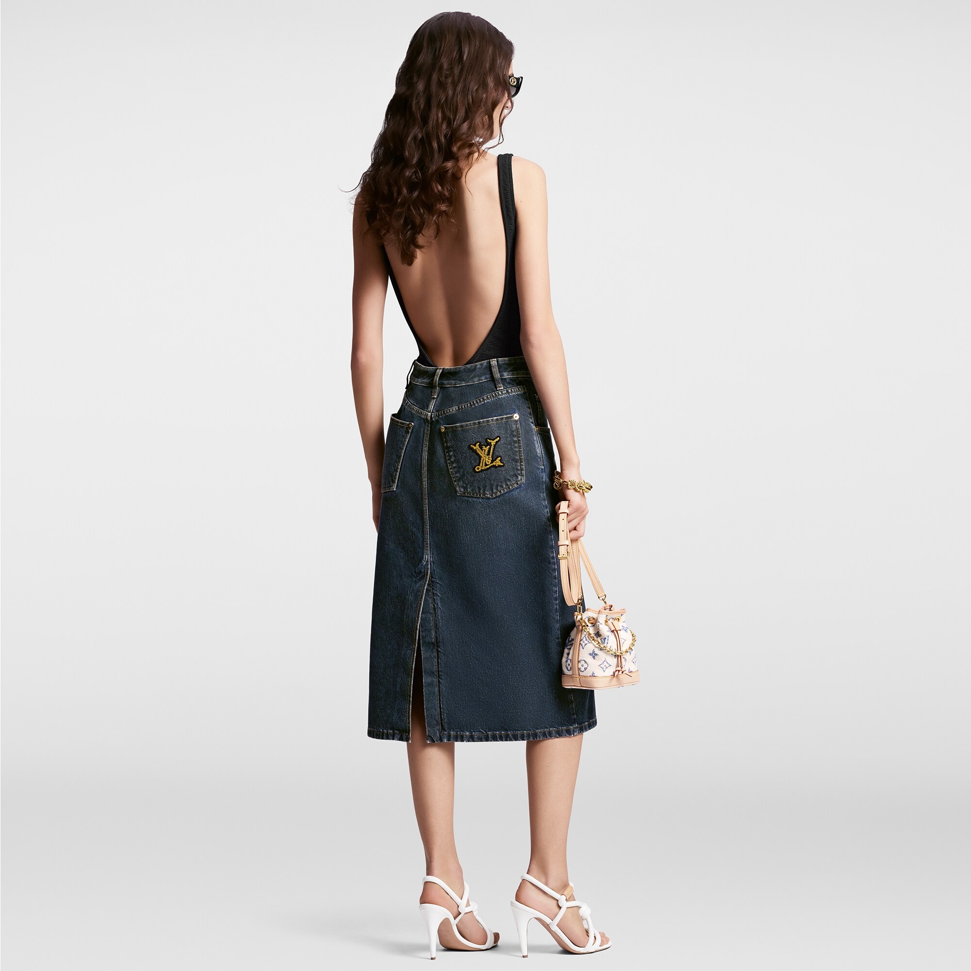 Nautical LV Patch Denim Midi Skirt - 3