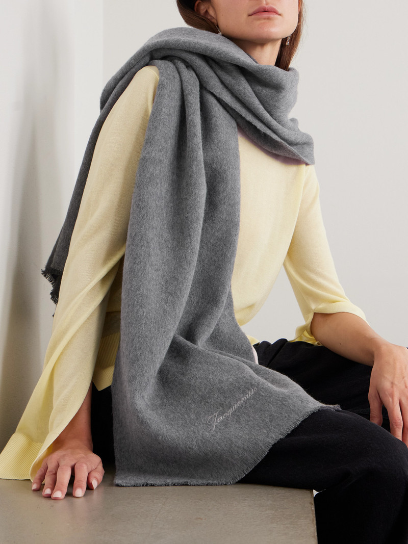 JACQUEMUS Frayed Embroidered Wool And Cashmere-blend Scarf outlook