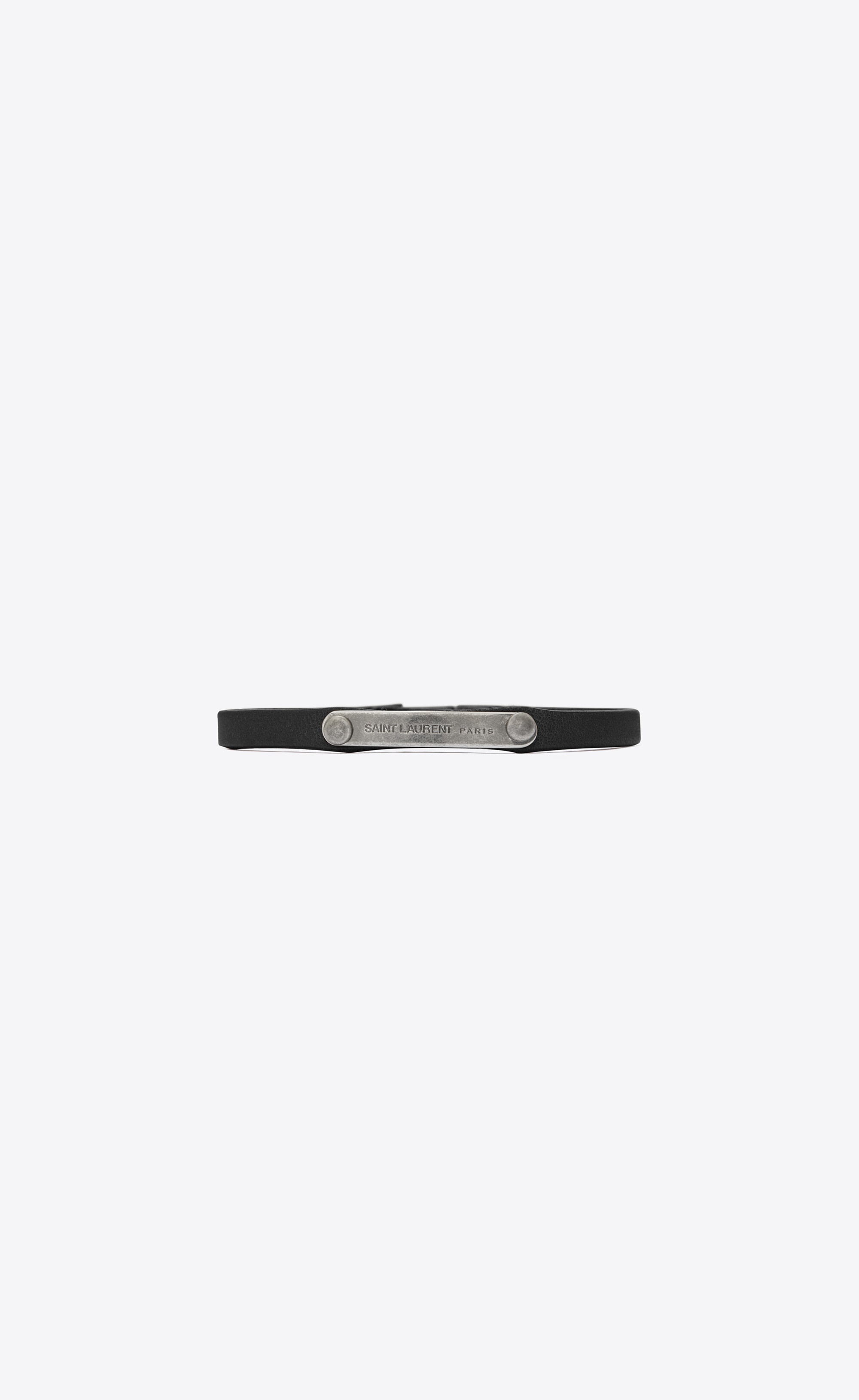 saint laurent id plaque bracelet in black leather - 1