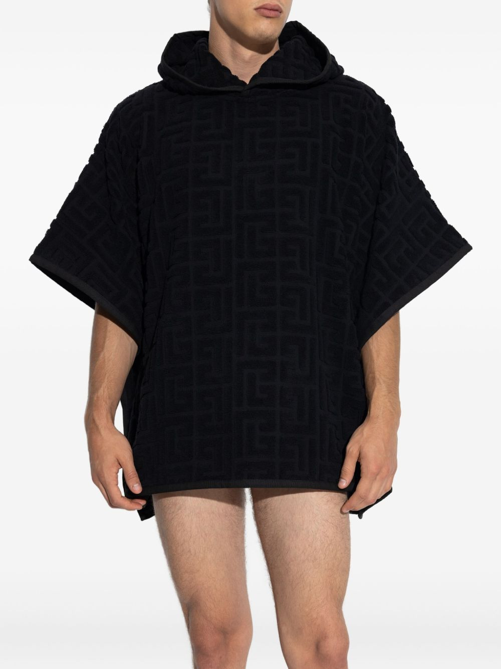 hooded logo-embroidered poncho - 3