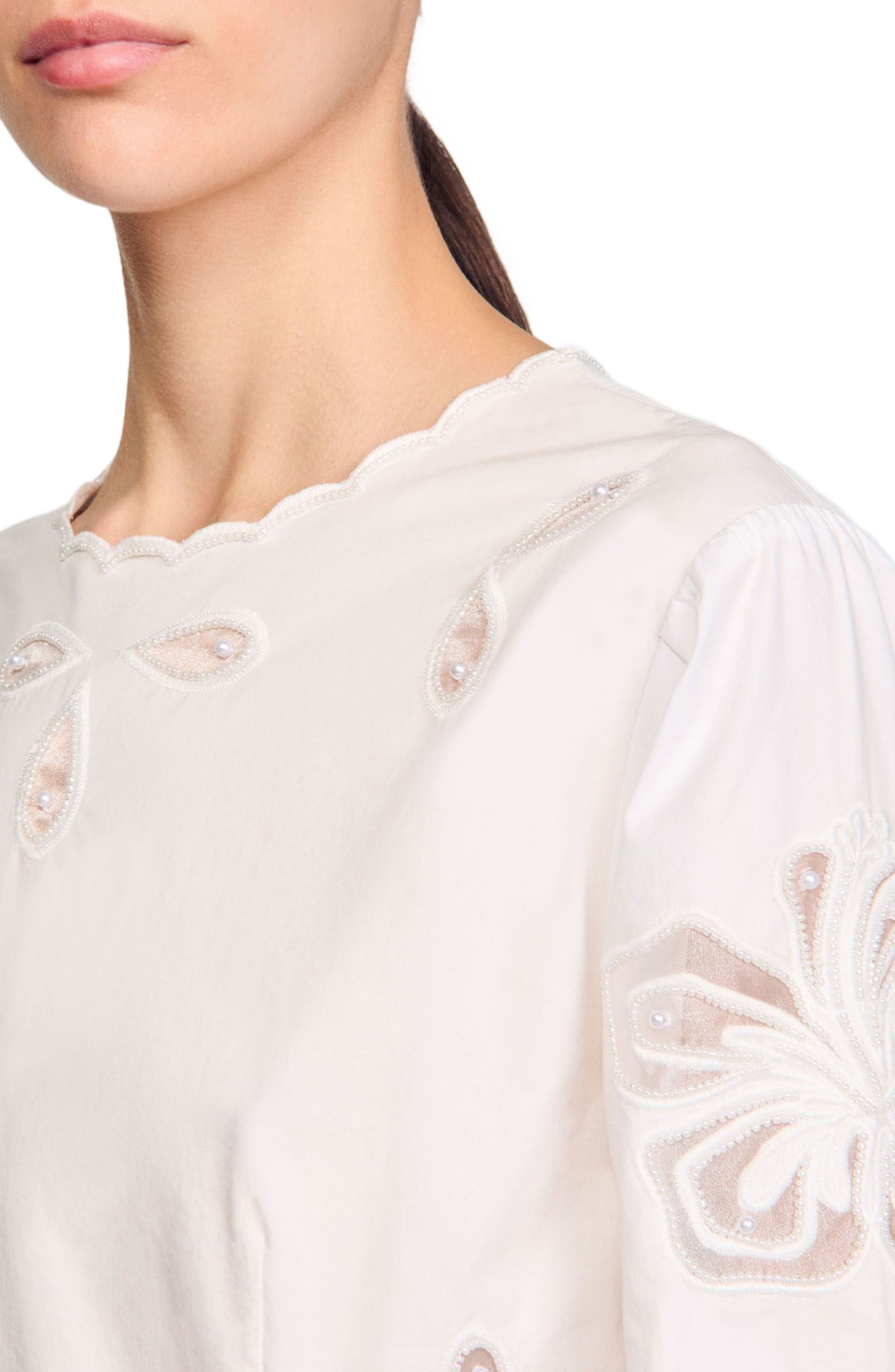 SANDRO Poplin crop top in Ecru at Nordstrom - 5
