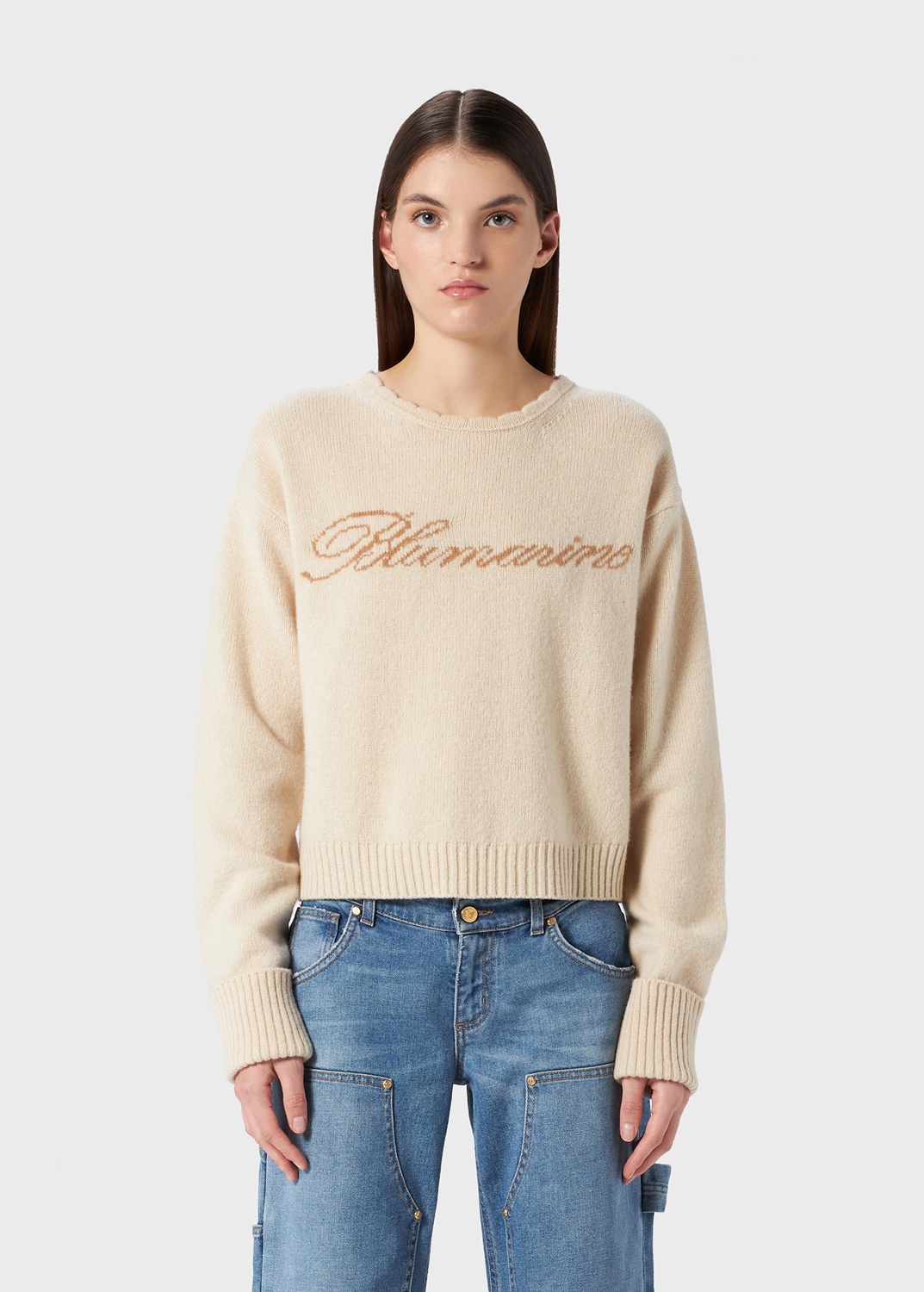 SWEATER IN CASHMERE AND WOOL WITH INLAID LOGO - 3