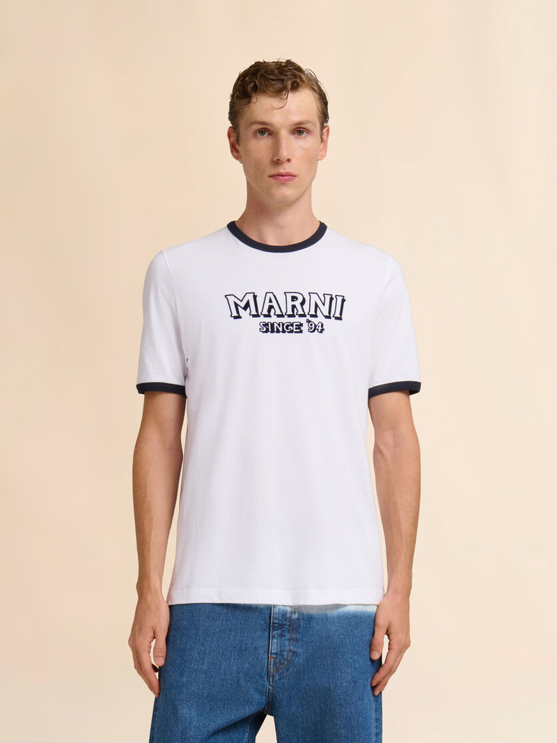 Marni WHITE COTTON T-SHIRT WITH CONTRAST TRIMS outlook