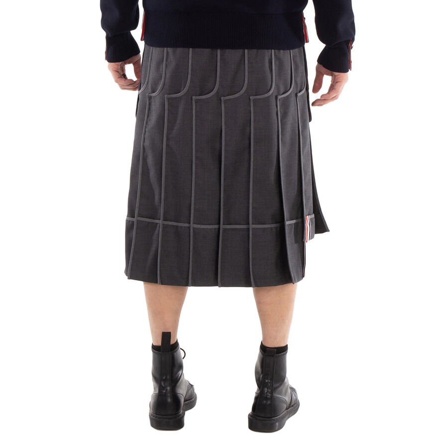 Thom Browne Men's Dark Grey Twill Classic Backstrap Pleated Skirt - 5