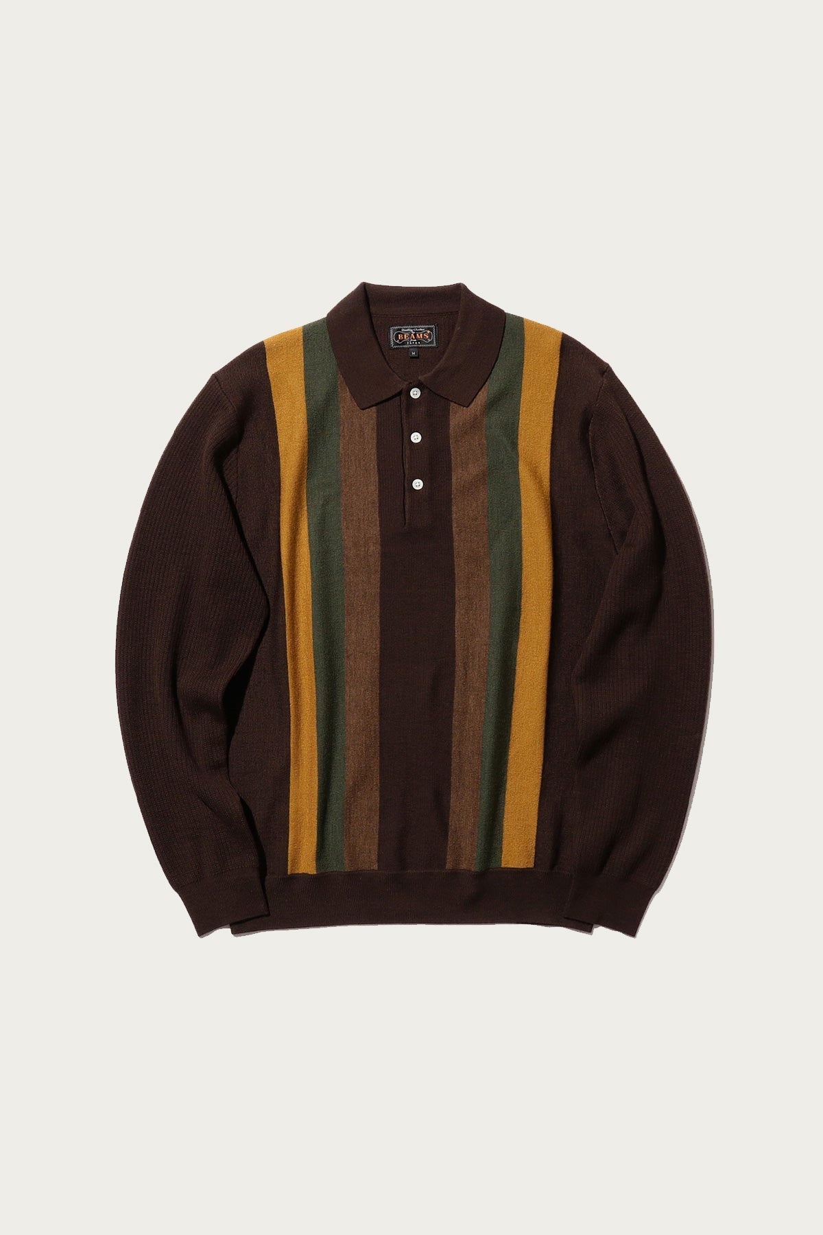 Striped Knit Polo - Brown - 1