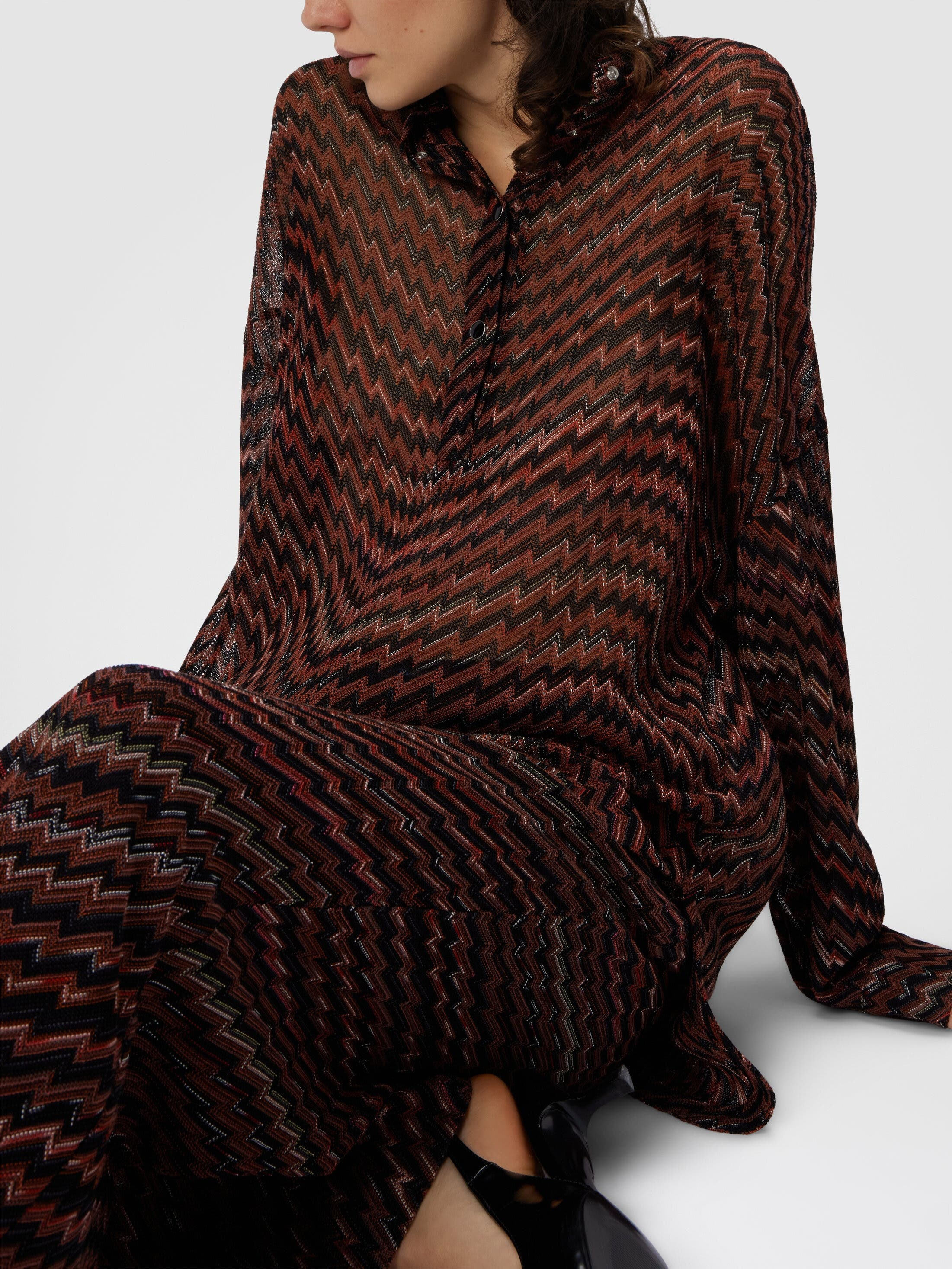 Missoni Blouse With Mandarin Collar And Zigzag Pattern in Black & Brown at Nordstrom - 4