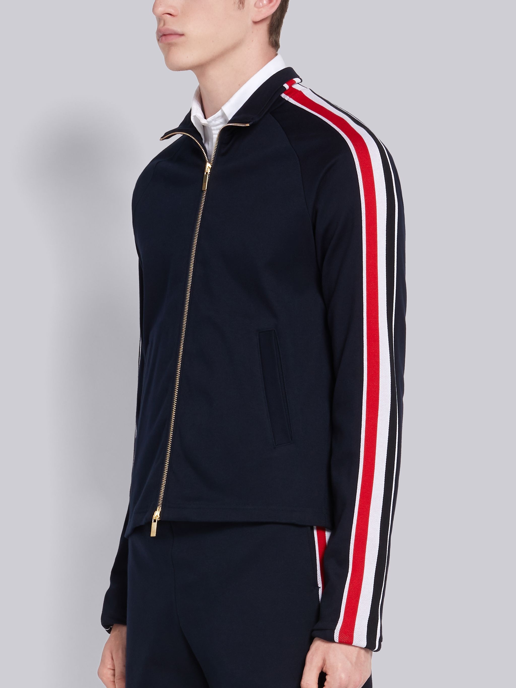 Navy Cotton Interlocking RWB Stripe Track Jacket - 2