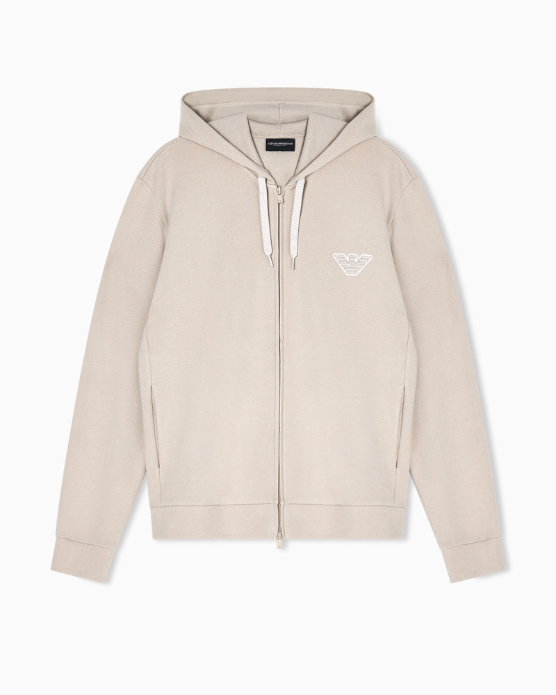 LOUNGEWEAR ZIP-UP HOODED SWEATSHIRT IN JERSEY WITH AN EAGLE PATCH 1